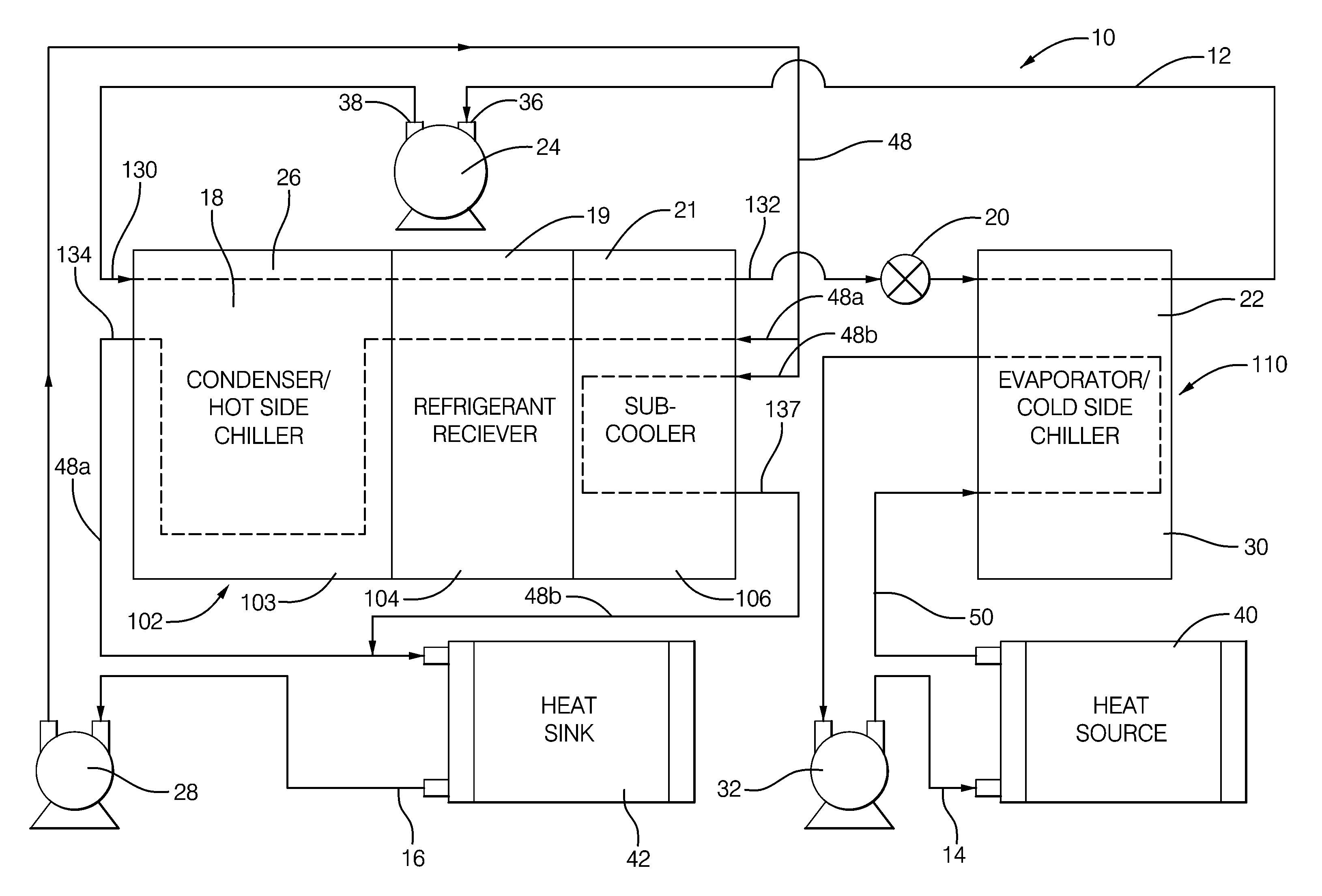 Unitary heat pump air conditioner having a heat exchanger with an integral receiver and sub-cooler