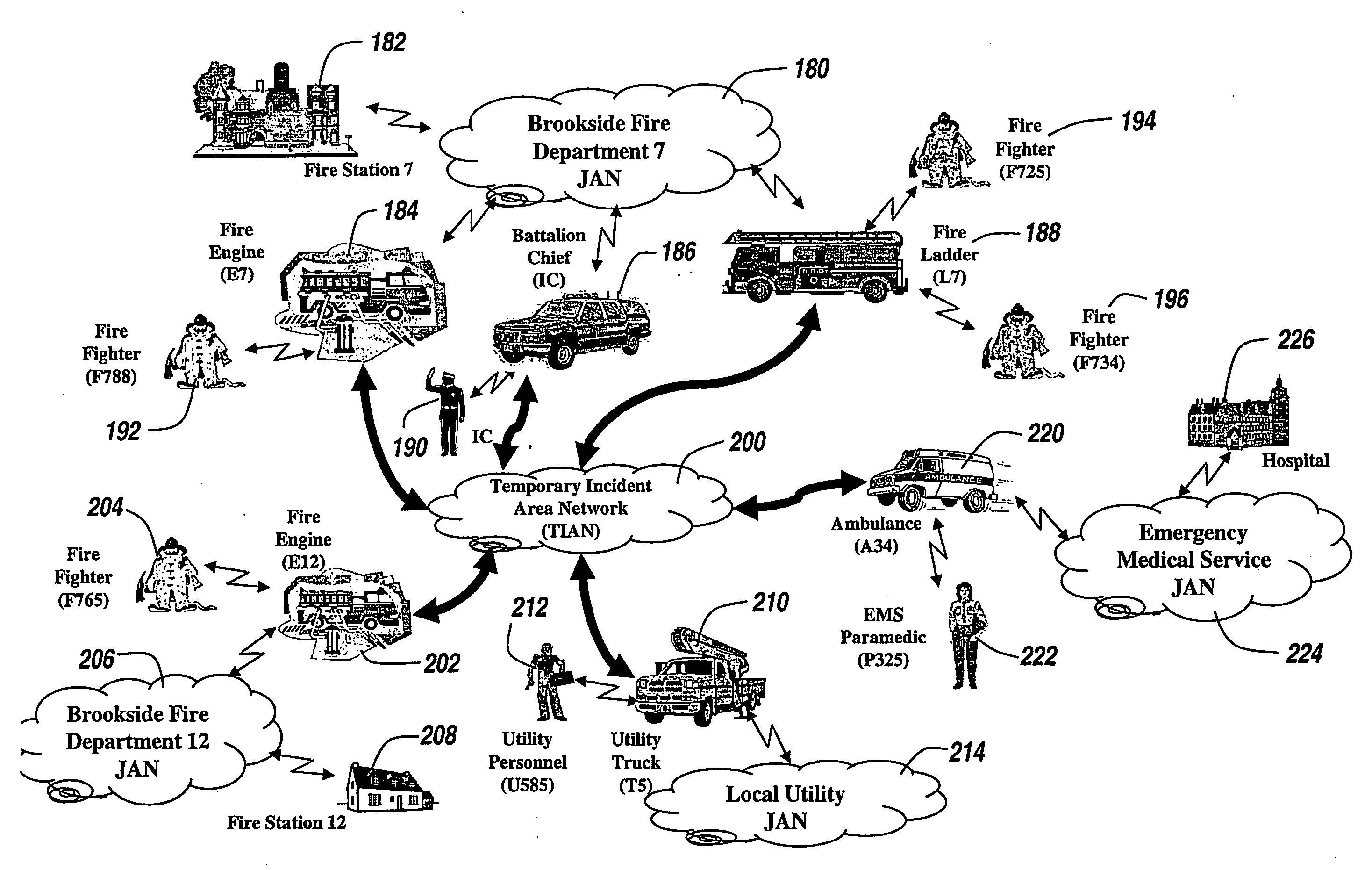 Device for establishing communications interoperability at an incident site including means for recording crisis incidents