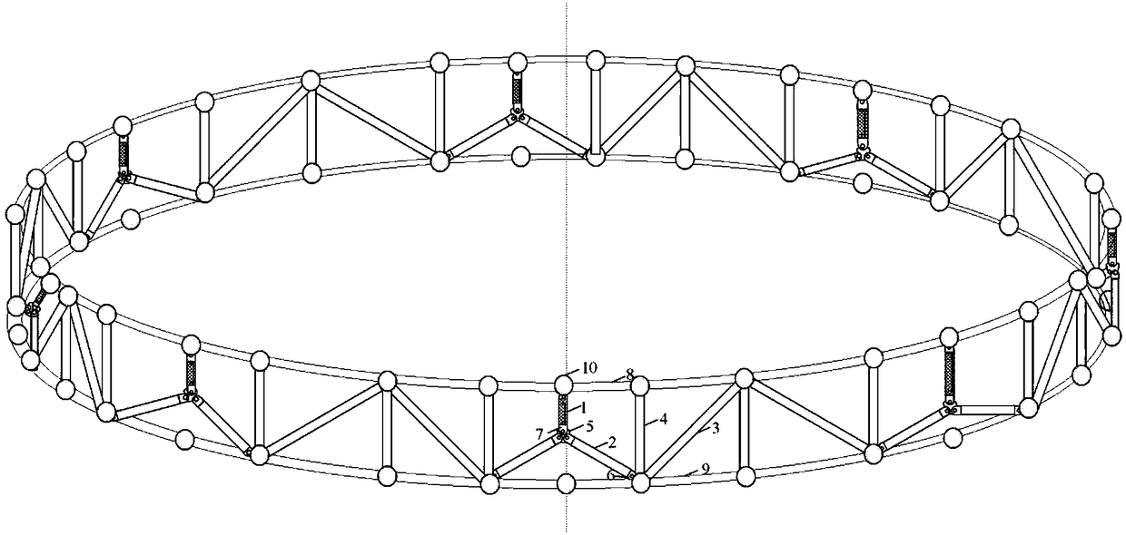 Double-layer reticulated shell structure with circumferential-direction elbow-joint type composite vibration reduction support