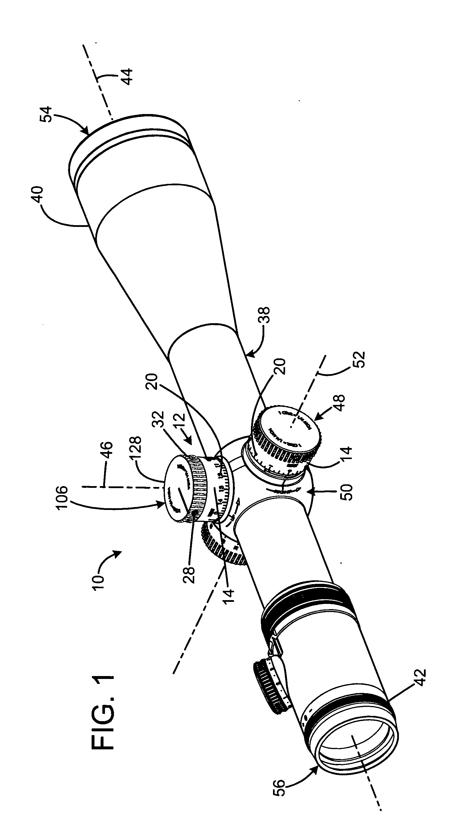 Rifle scope with adjustment stop