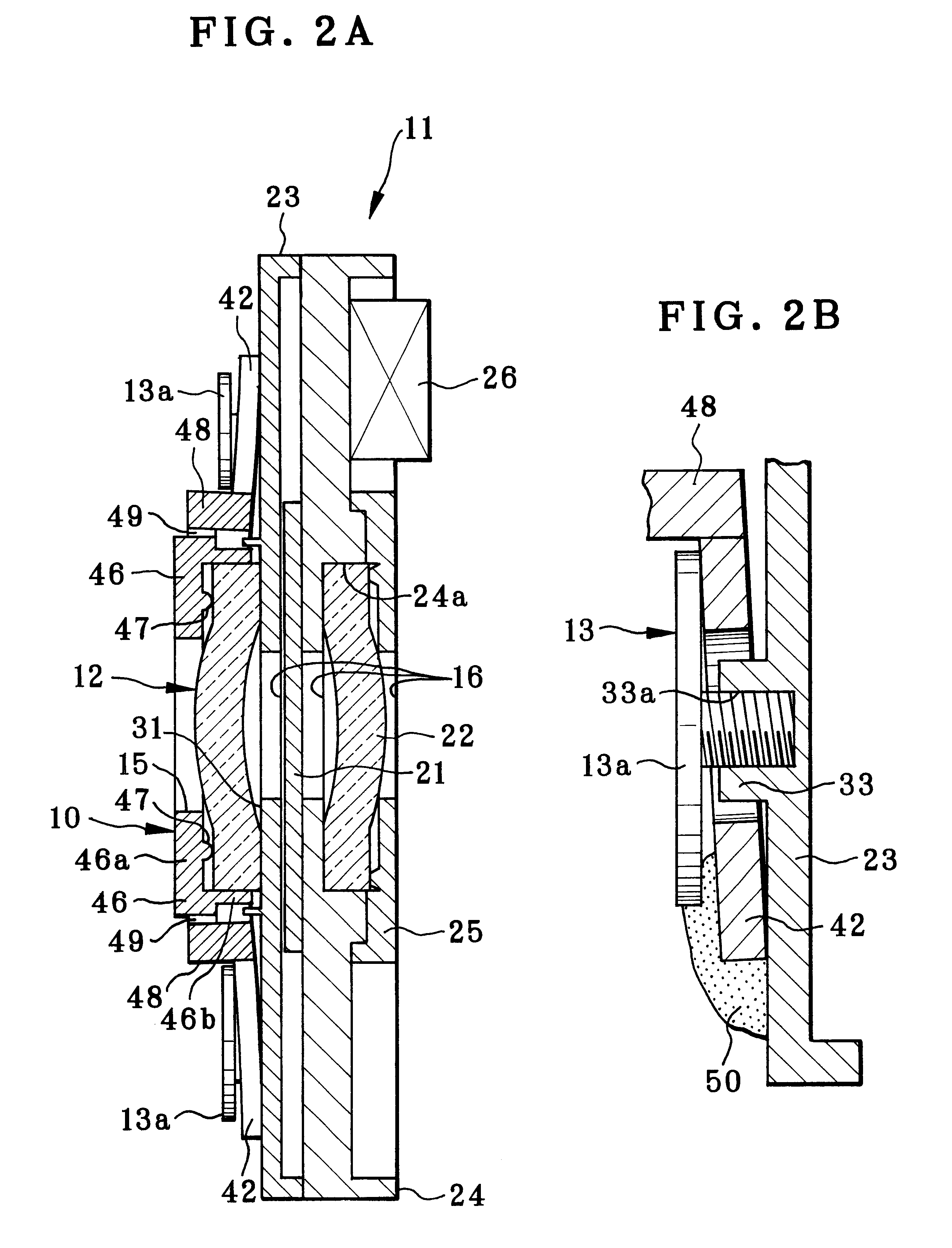 Lens holding frame for securing lens element to lens base