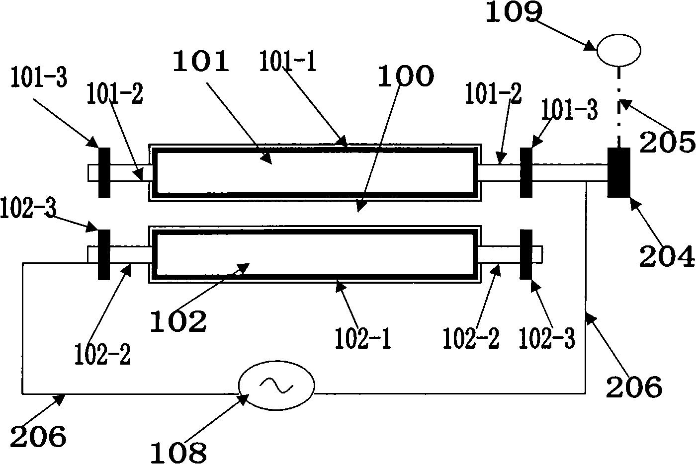 System for processing thin-film material surface using bi-medium to block electric discharge