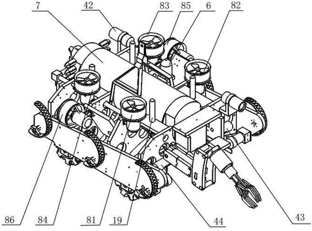 Swimming and travelling hybrid bionic cutter point leg and all-directional wheel combined underwater operation robot and control method thereof