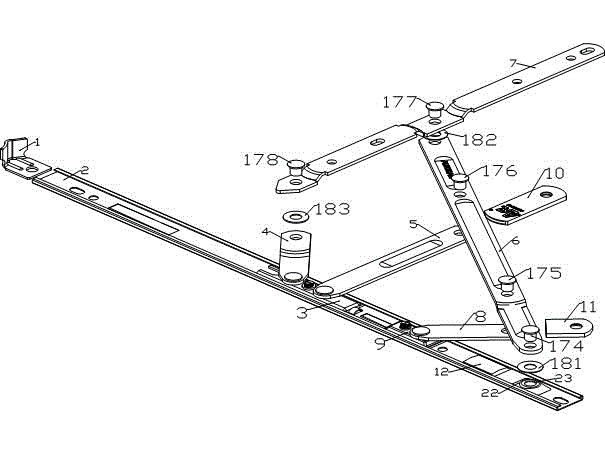 Sliding support hinge with five-connecting-rod structure