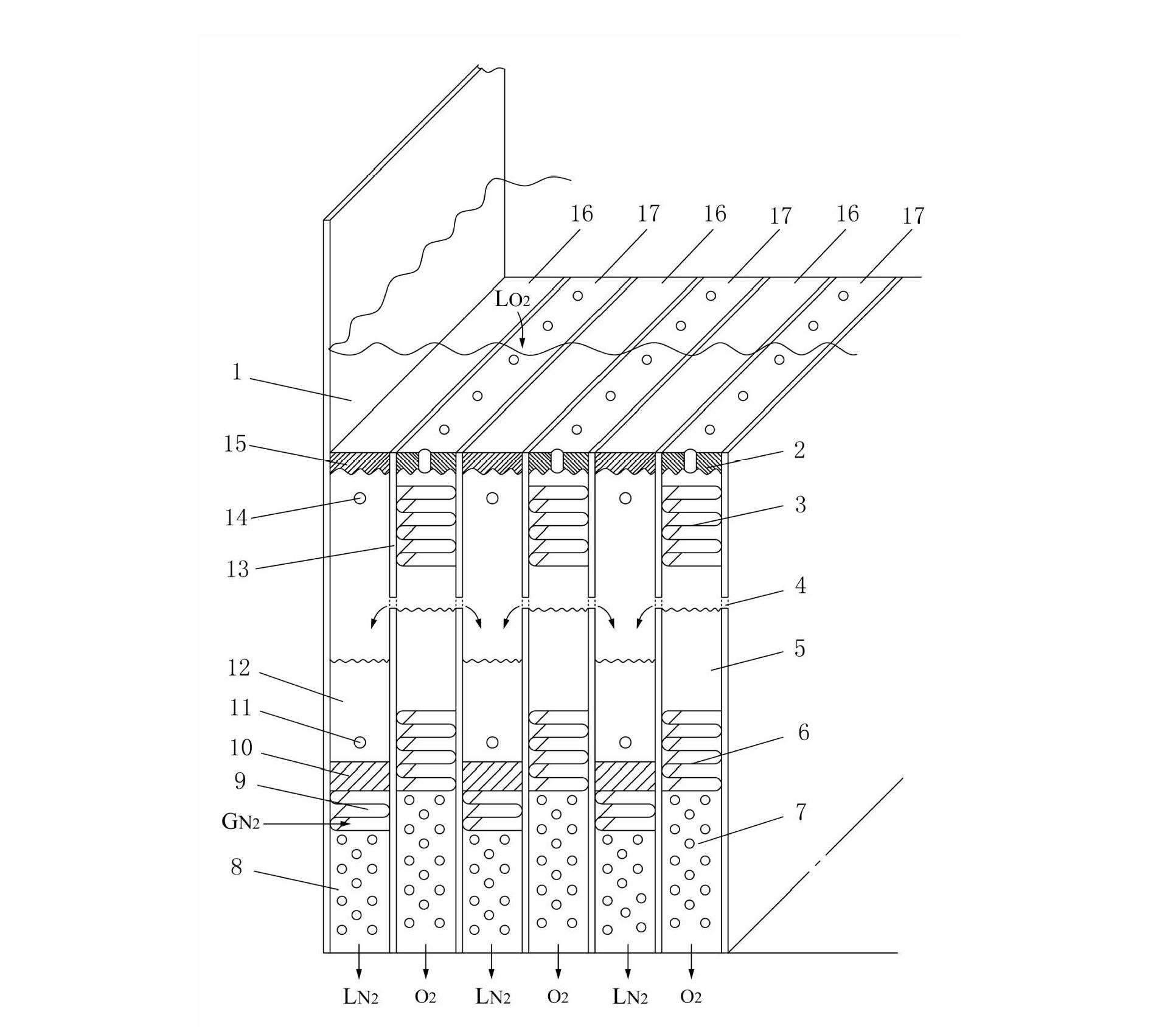 Plate-fin film type main cold liquid distributor for air separation