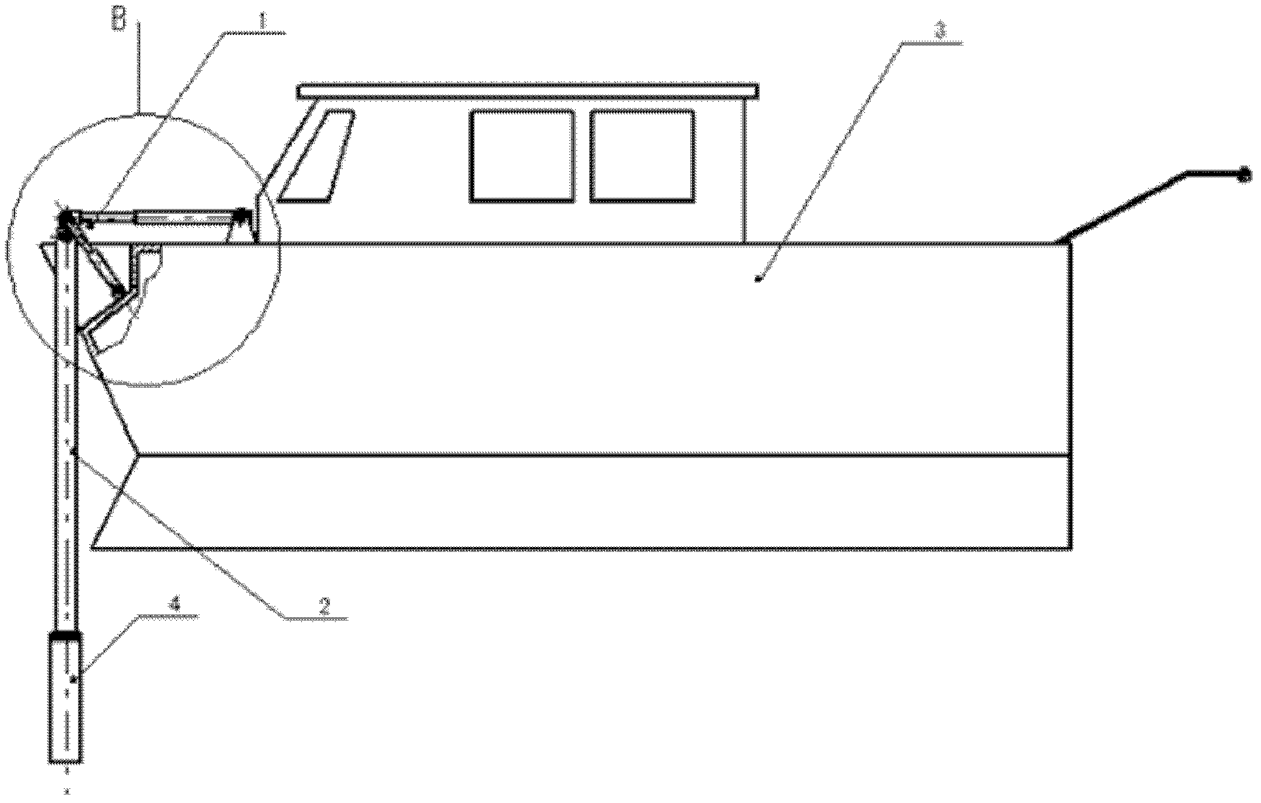 Forward-turning transducer bracket of marine survey boat