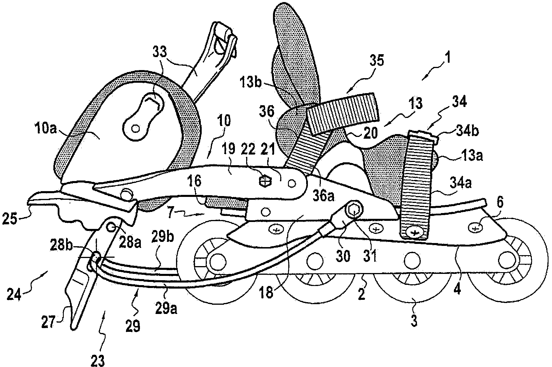 Fixing system of roller sports shoes