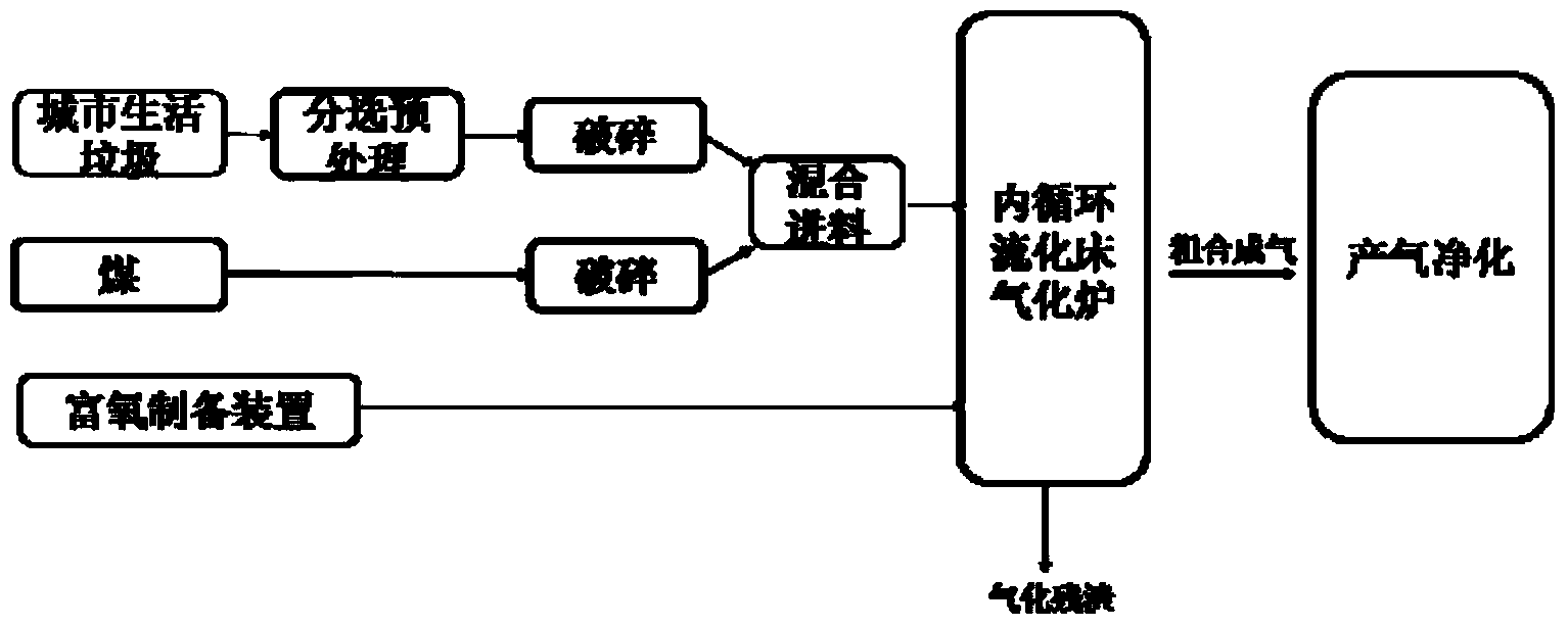 System and process for preparing synthetic gas through co-gasification of coal and biomass