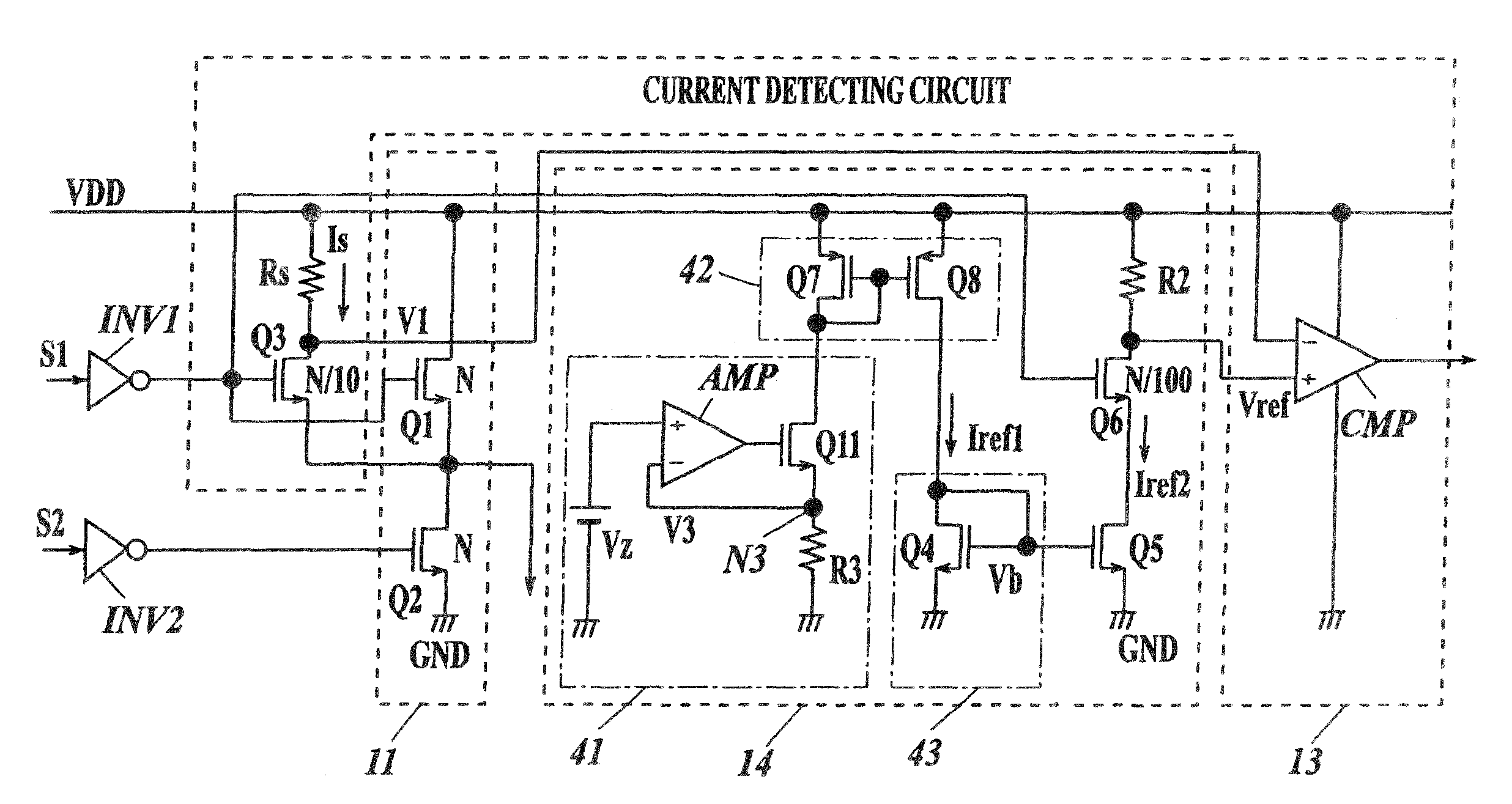 Output current detecting circuit and transmission circuit