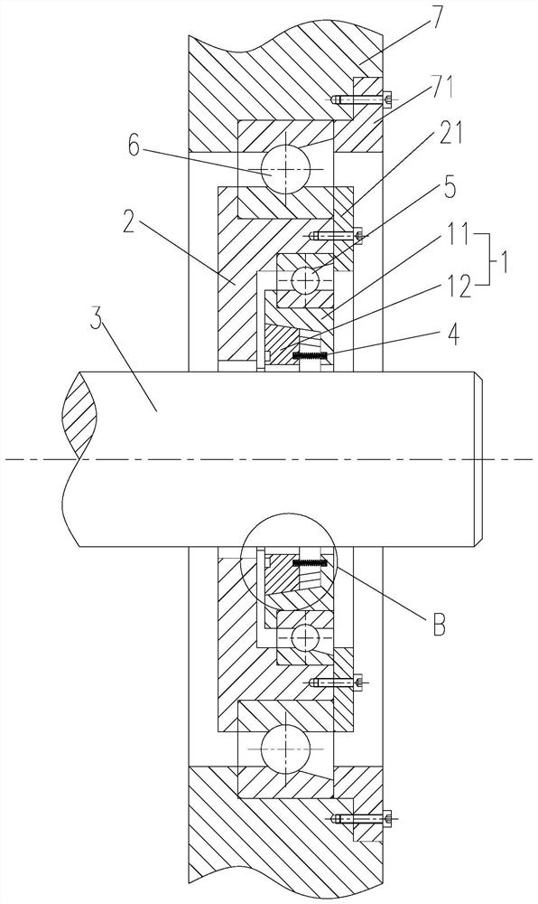 A sliding block eliminates clearance and protects bearing device