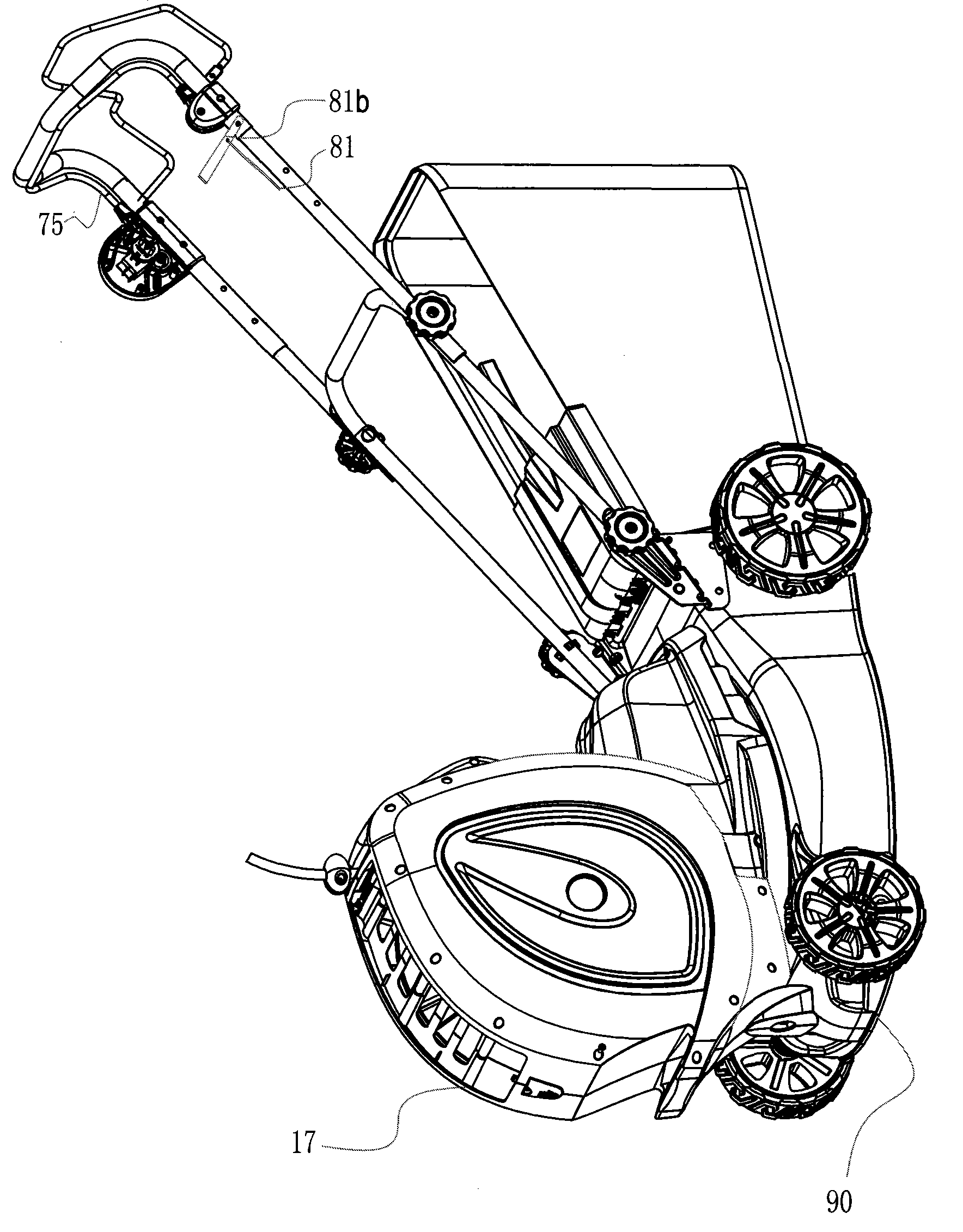 Series motor electric mower with chassis anti-colliding protector and function wave disc brake