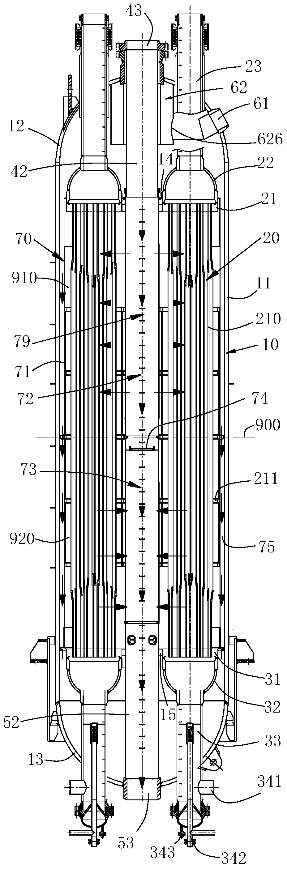 Centrifugal centripetal flow beam tube type water bed reactor