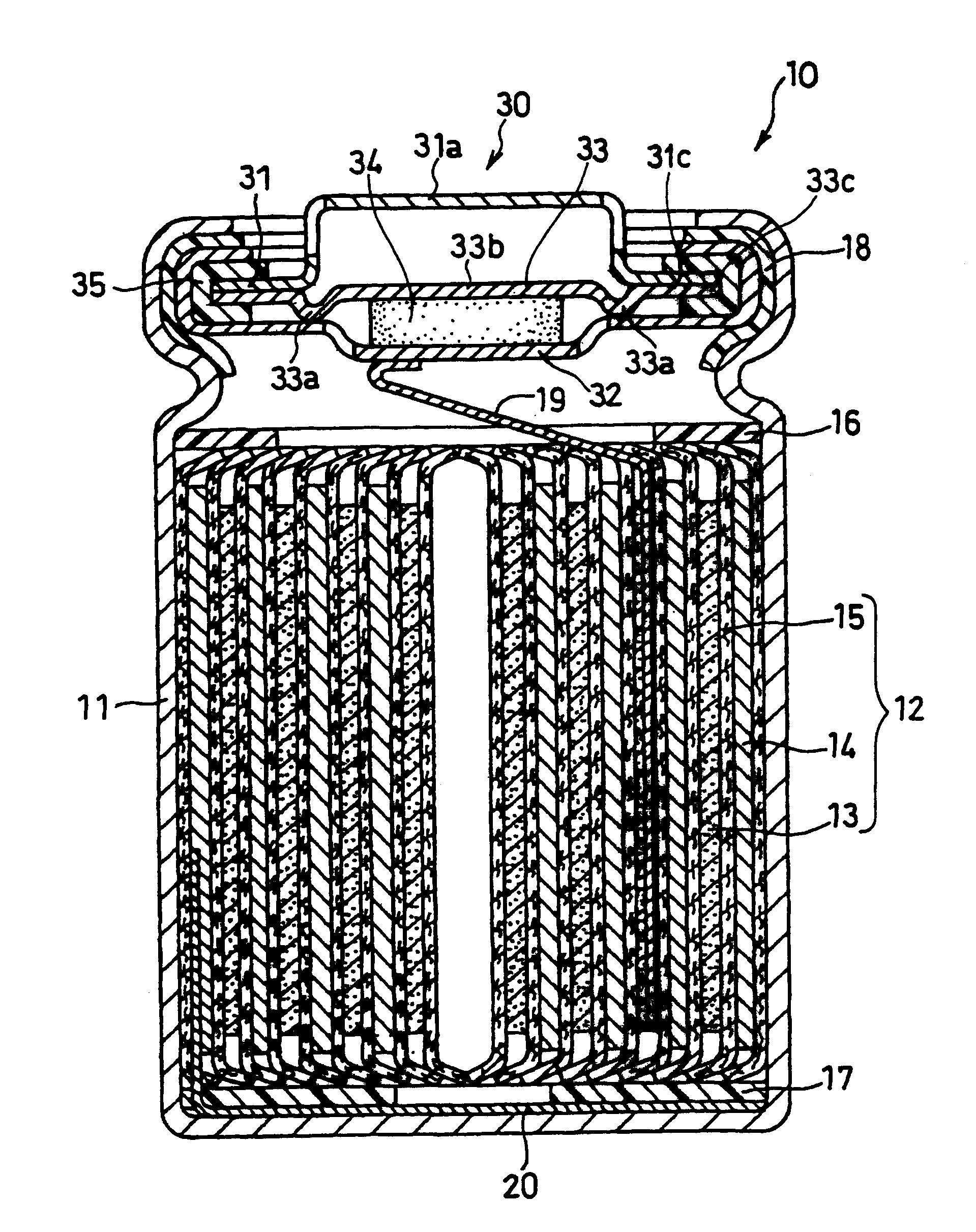 Assembled sealing member and battery using the same