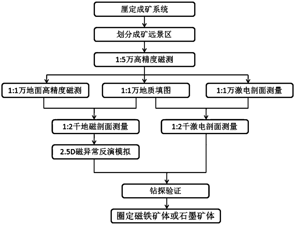 Sedimentary metamorphic iron-graphite ore exploration method