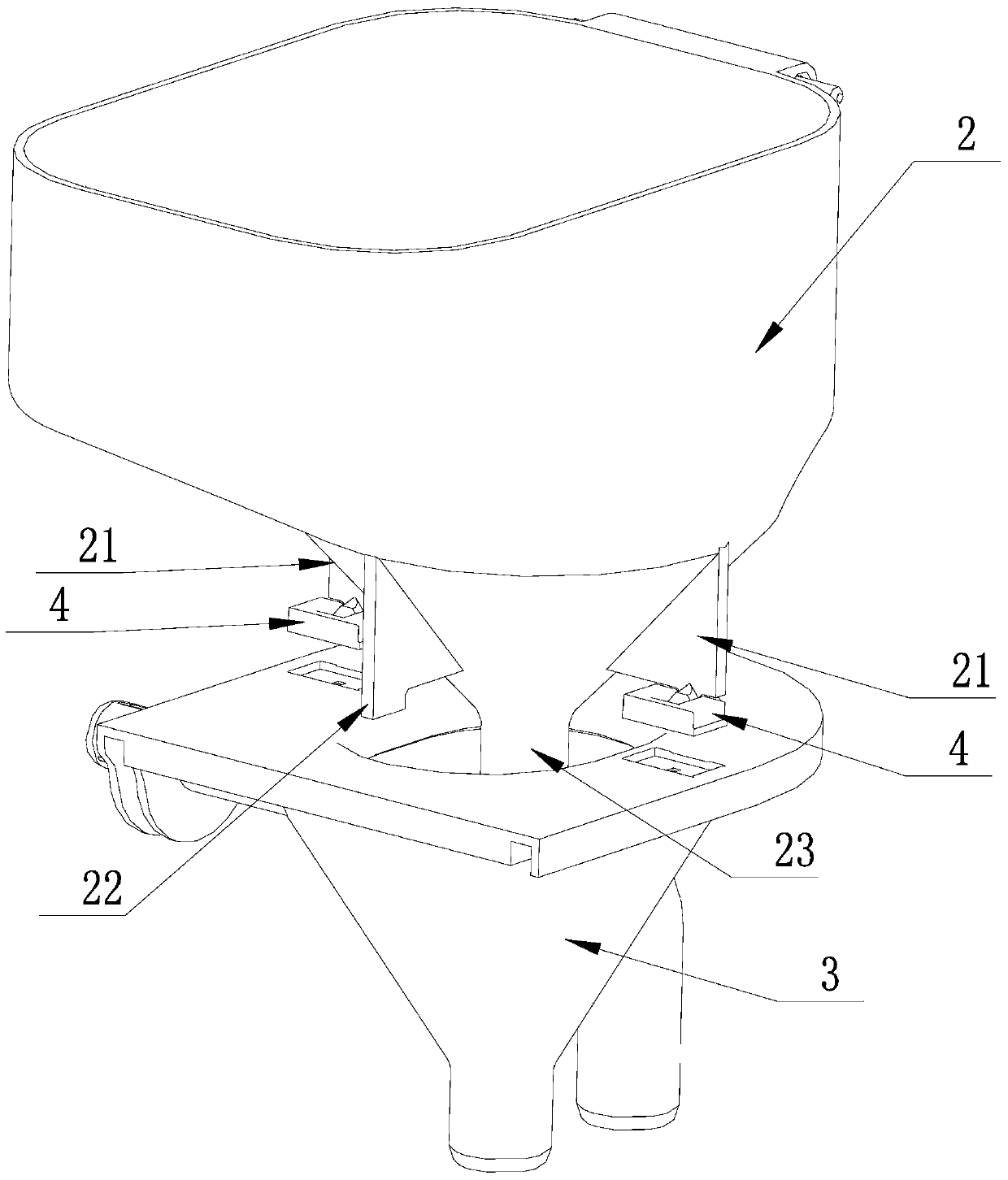 A fixing mechanism of a flocculant dispenser and a washing machine