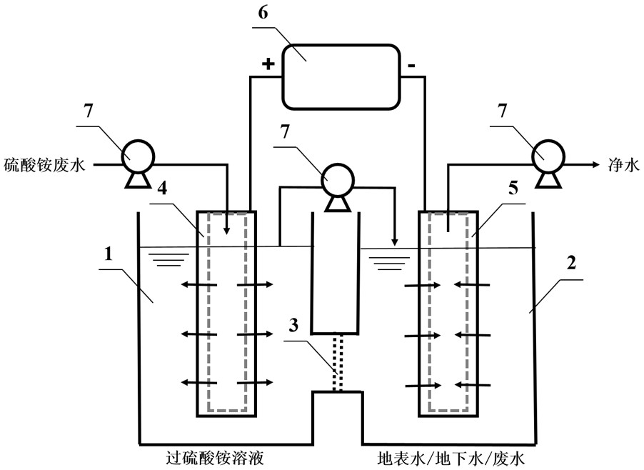 Device and method for synchronous electrolysis/membrane separating/advanced oxidation cooperative treatment of ammonium sulfate-containing wastewater and organic wastewater