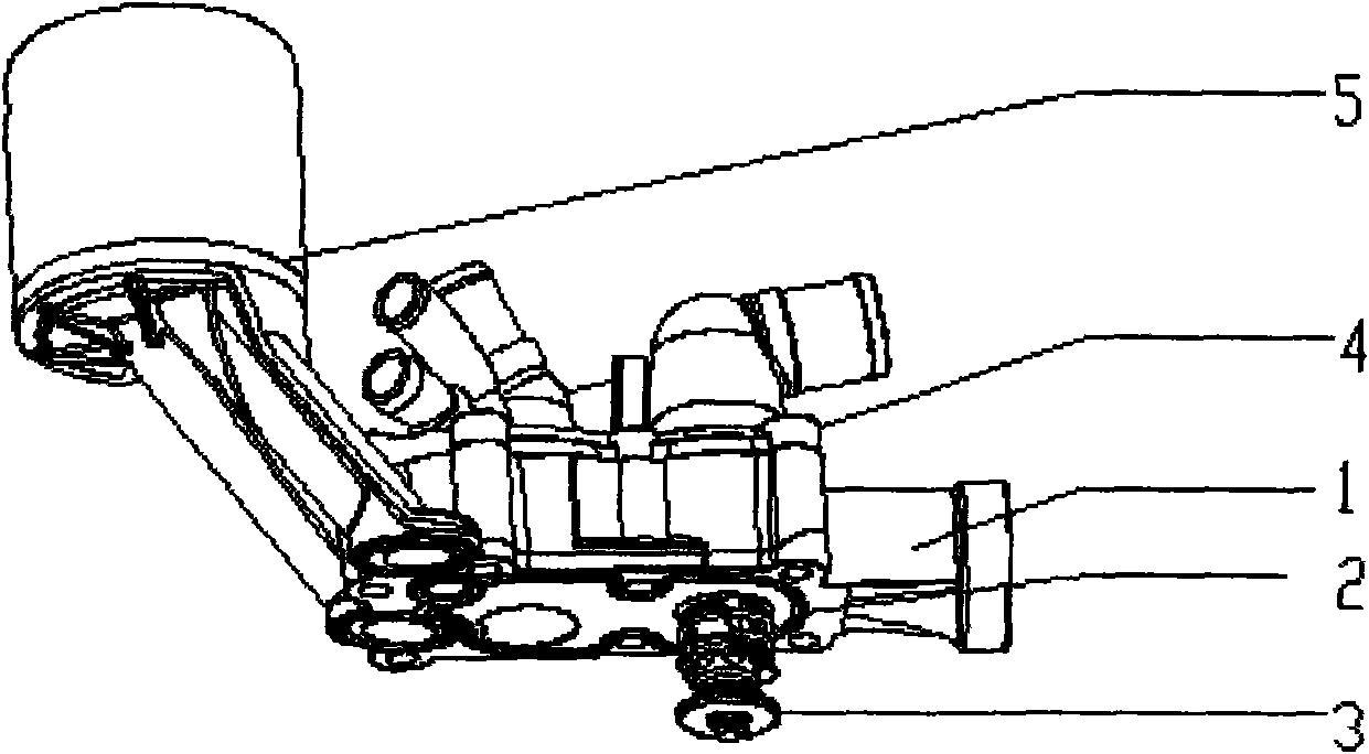 Integrated module of automobile engine thermostat seat and engine oil filter seat