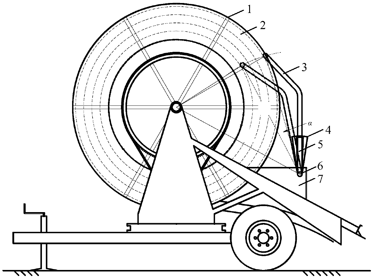 A detection device for the number of PE pipe layers of a reel type sprinkler irrigation machine