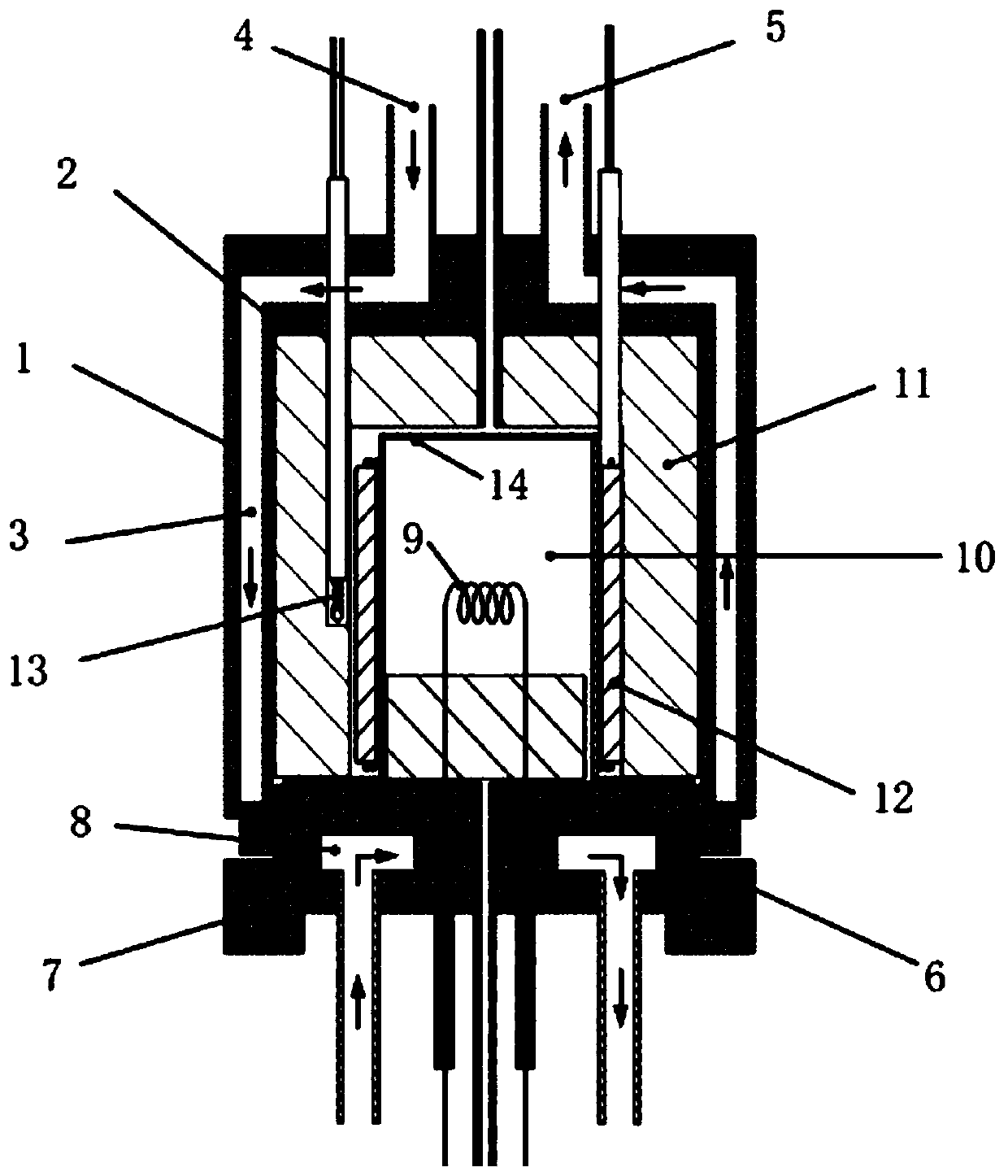 Cooling device for high-temperature magnetic resonance probe and application thereof