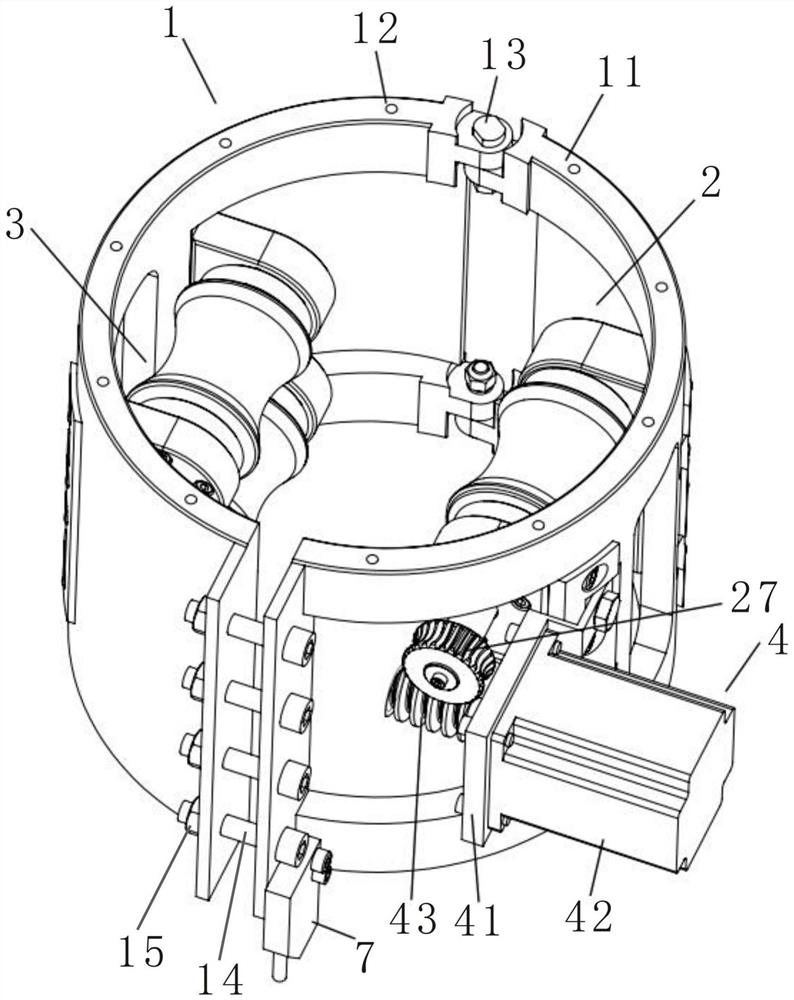 Worm and gear type detection probe carrying device and oil pipe field electromagnetic flaw detection method