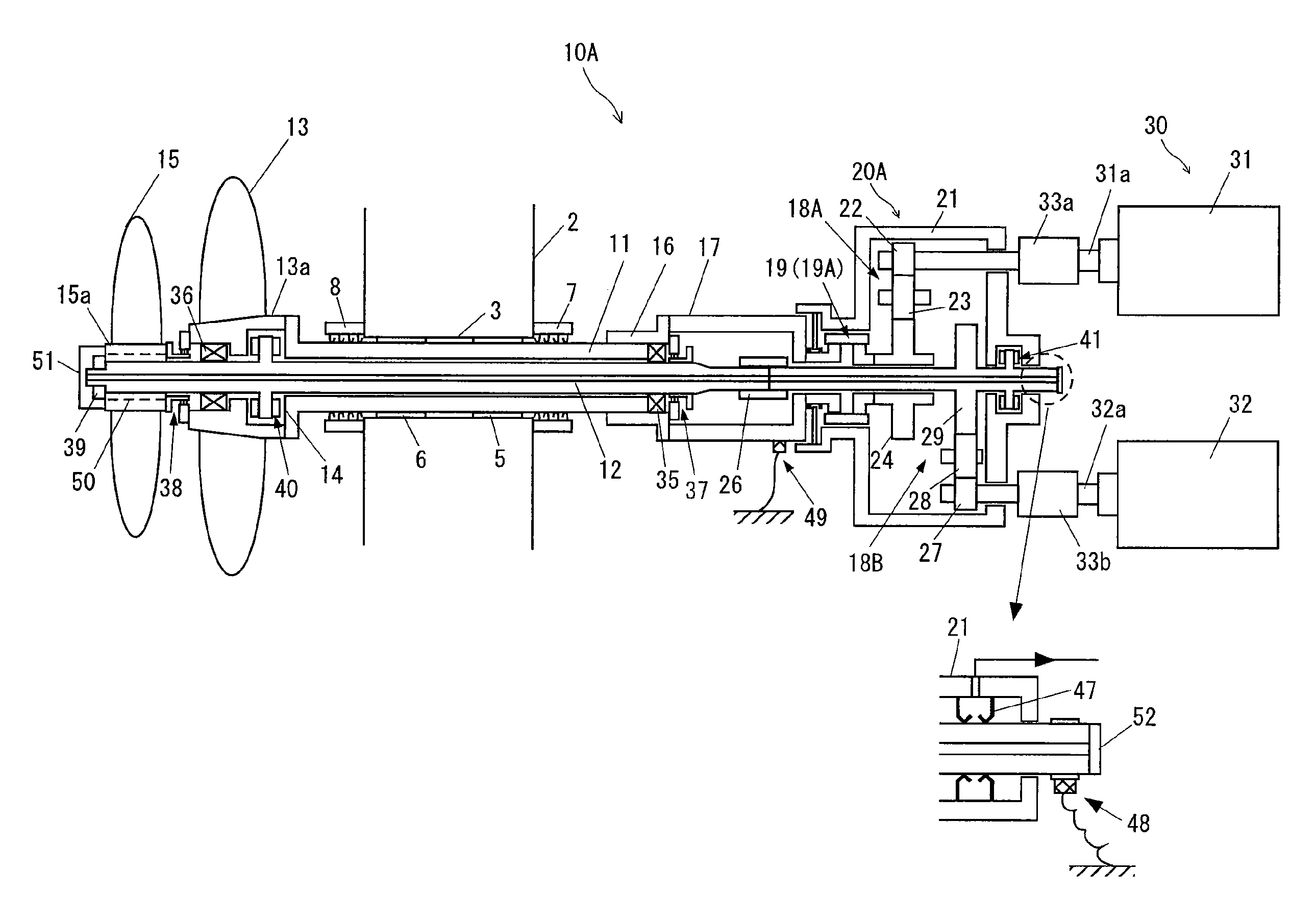 Contra-rotating propeller marine propulsion device