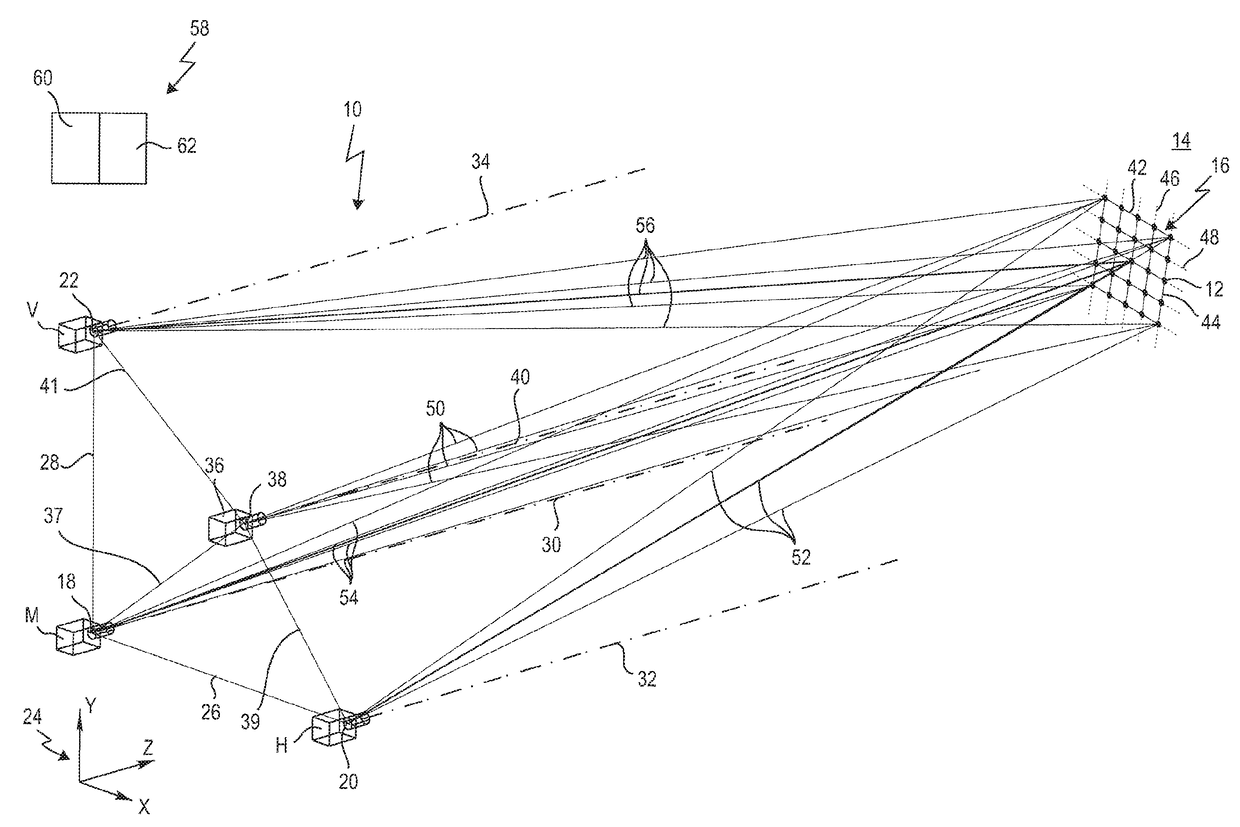 Method and apparatus for identifying structural elements of a projected structural pattern in camera images