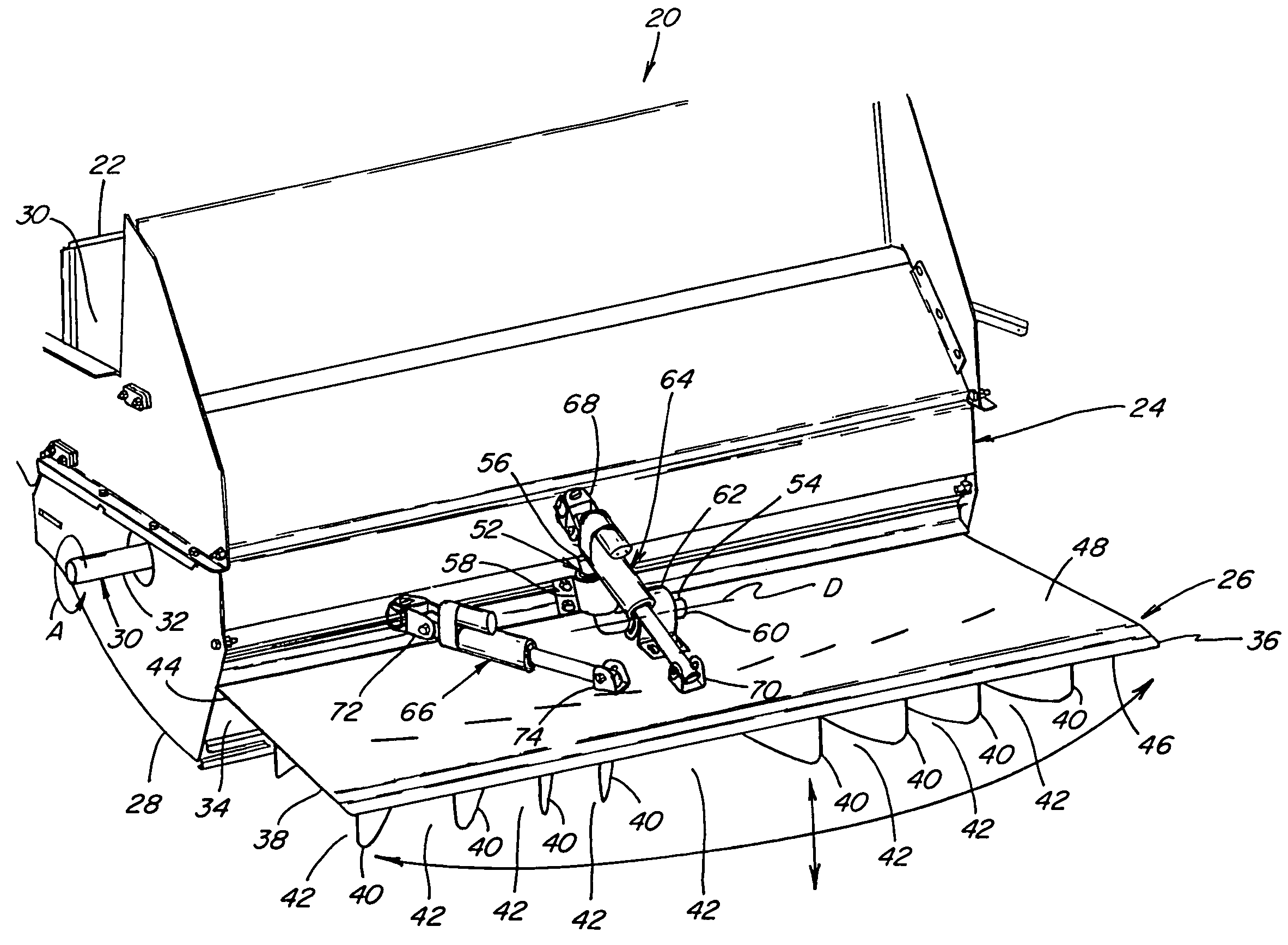 Unitary pivoting spreader apparatus