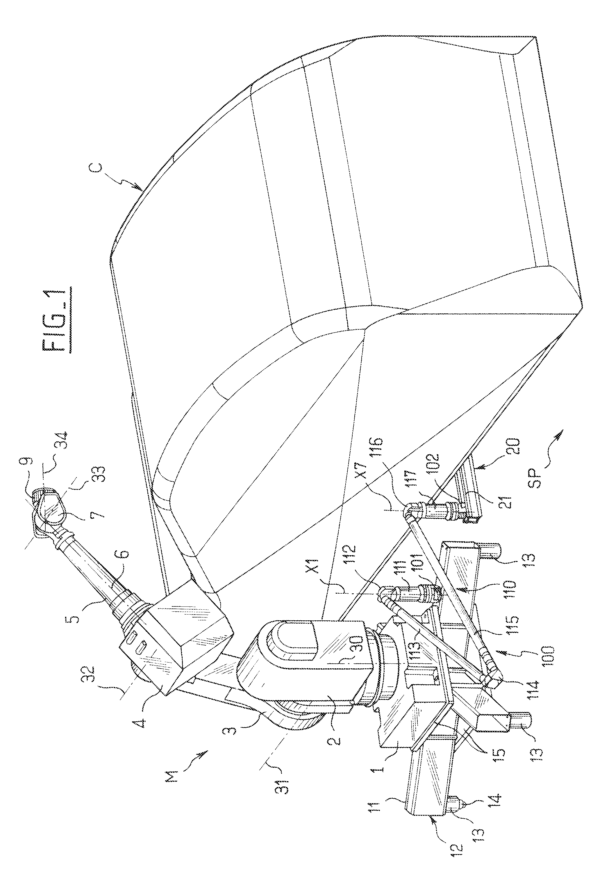 System for identifying the position of three-dimensional machine for measuring or machining in a fixed frame of reference