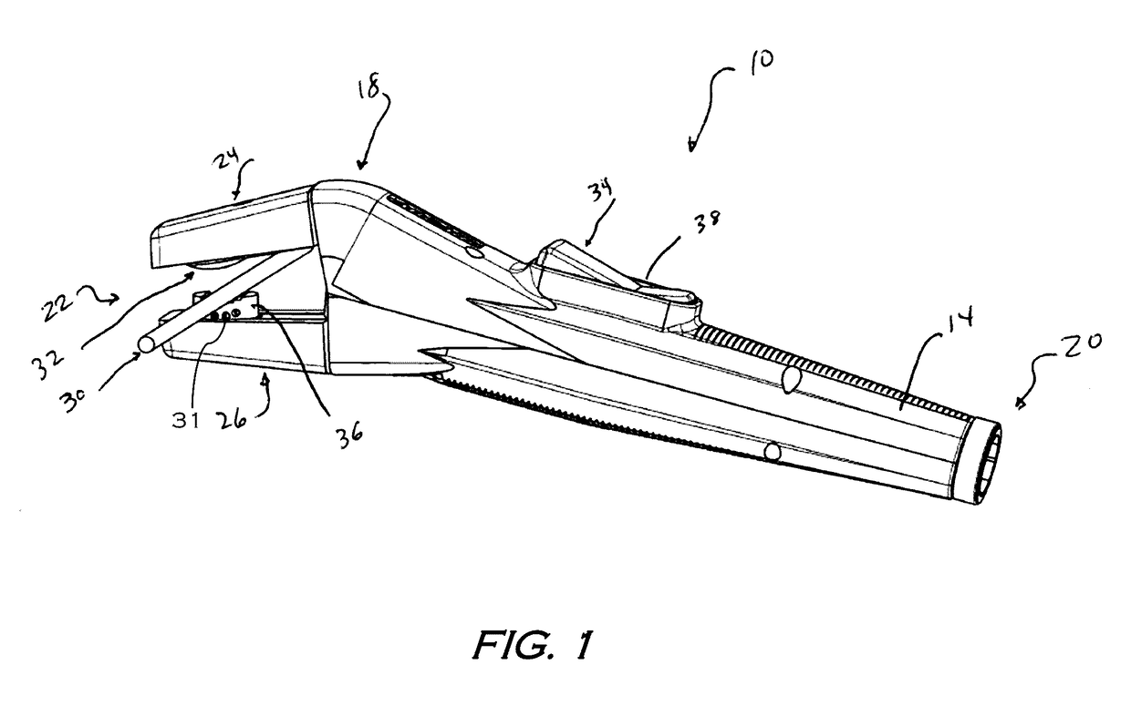 Torch handle including pneumatically operated jaw