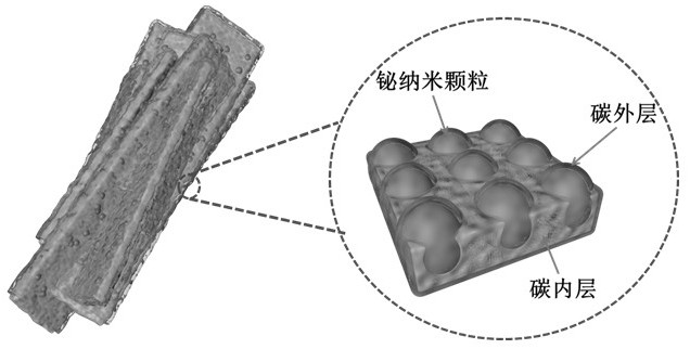 Preparation method and application of bismuth nanoparticle composite material protected by double carbon layers