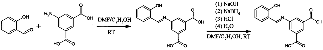 Fluorescent material 5-{[(2-hydroxyphenyl)methyl]amino}benzene-1,3-dicarboxylic acid and synthetic method thereof