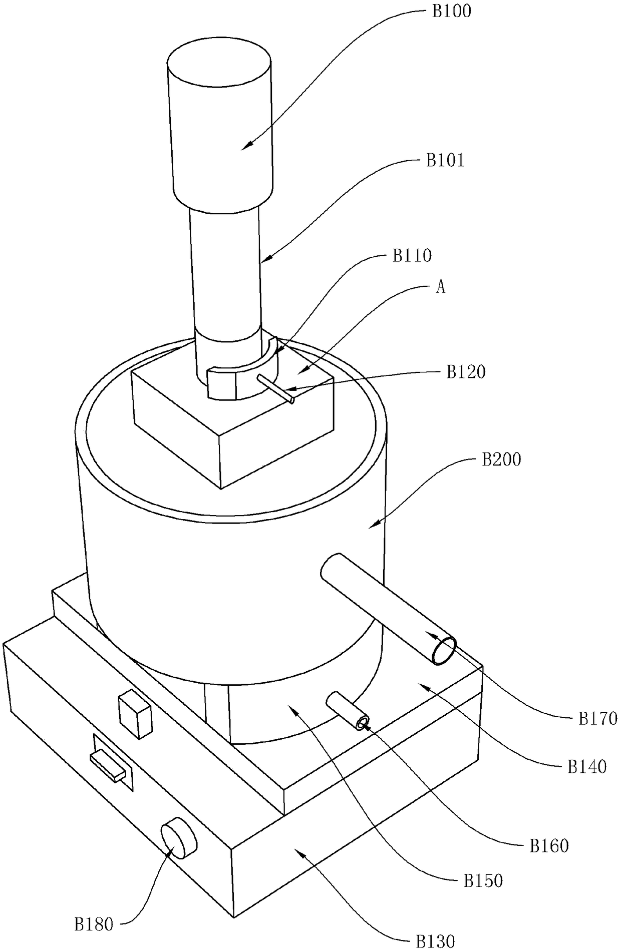 A rock tensile strength testing device capable of adding confining pressure