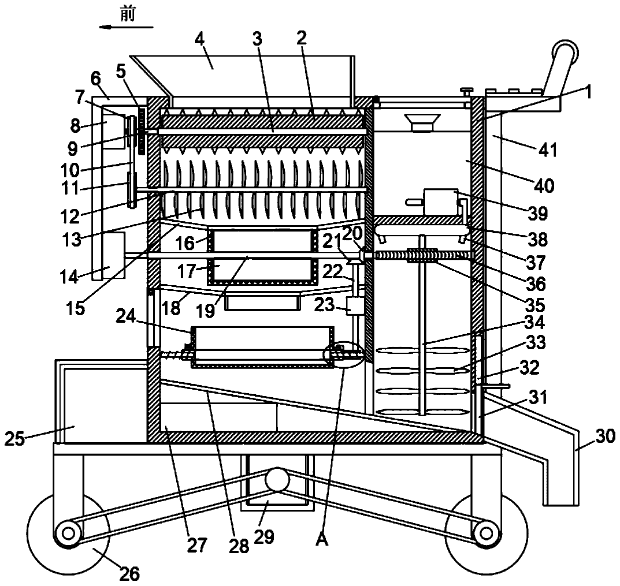 Efficient liquid injection crushing and screening device for soil remediation treatment