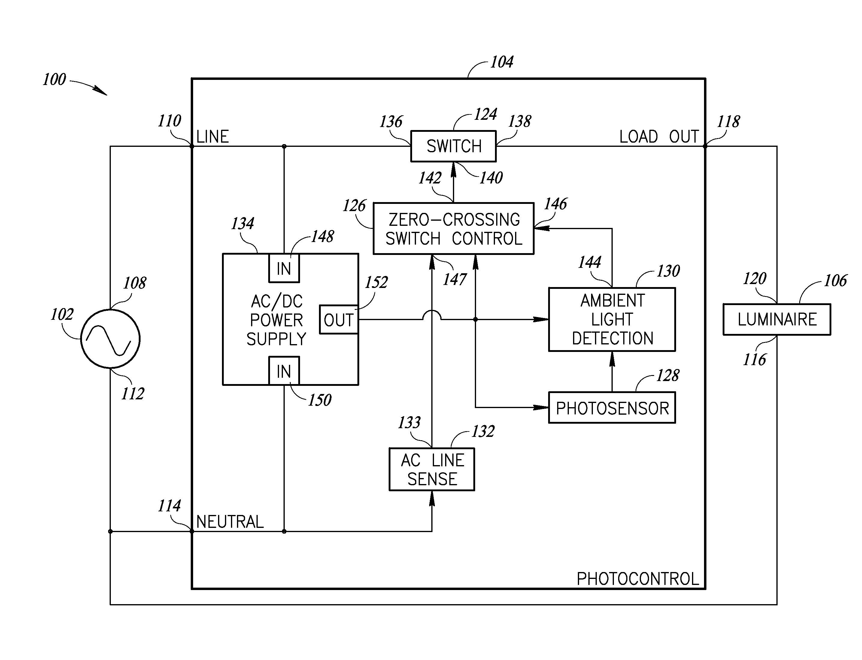 Low power photocontrol for luminaire