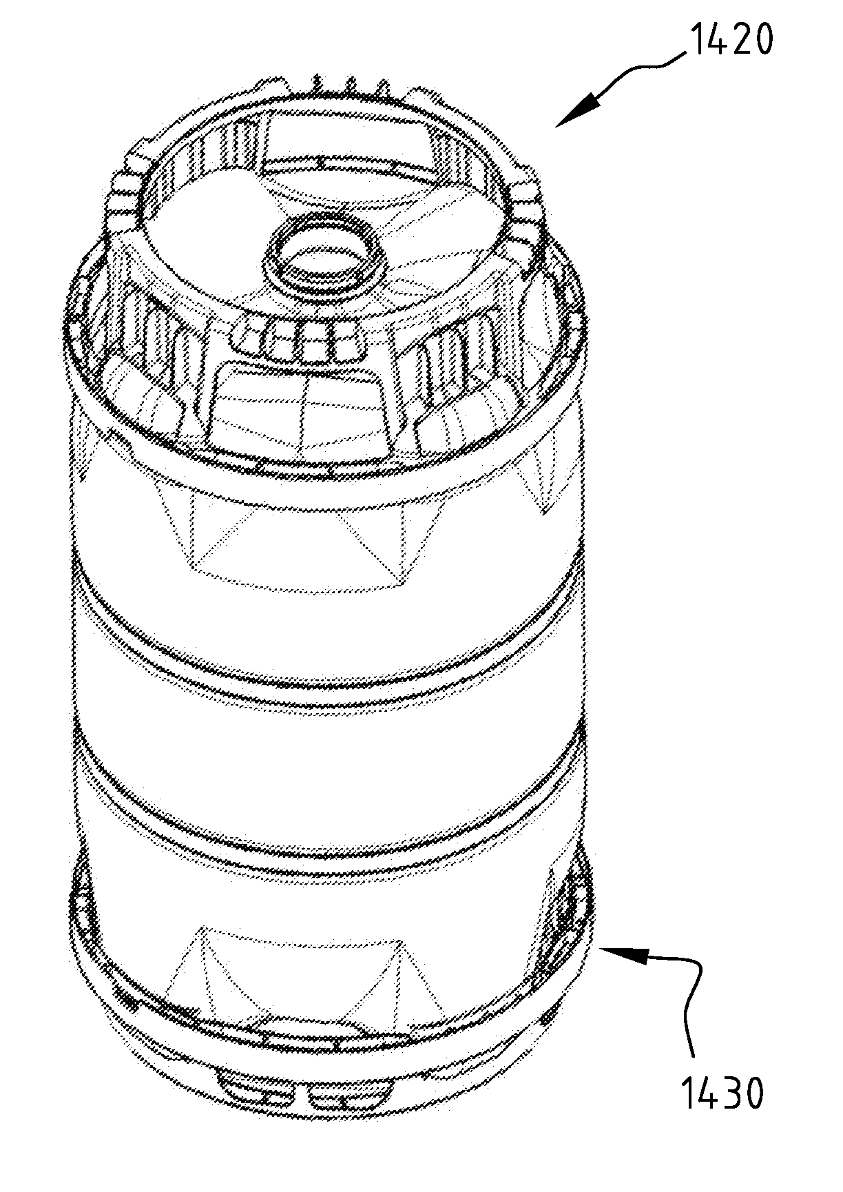 Plastic container, method for manufacture thereof and ring for a container