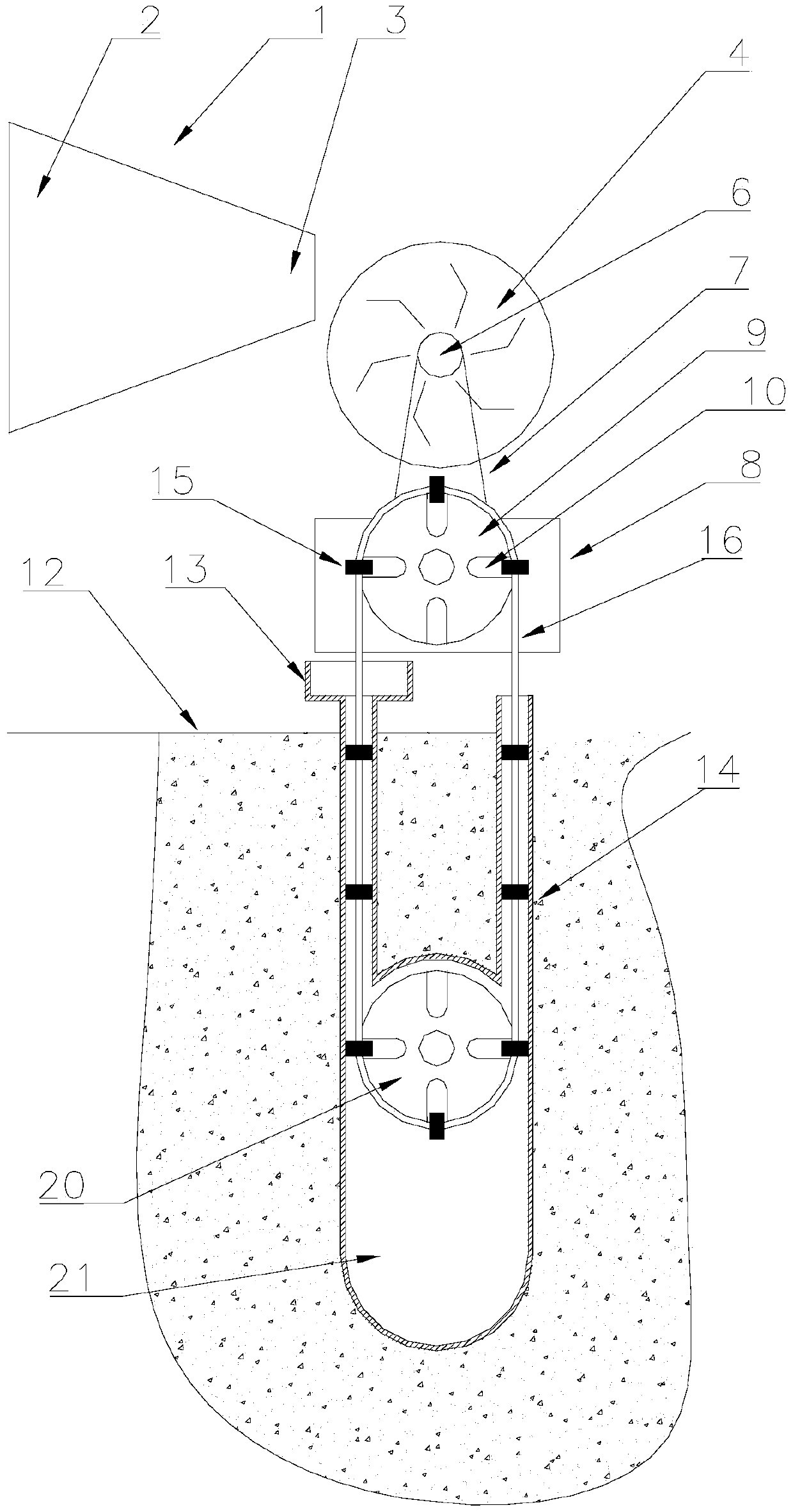 Device using wind power to perform water lifting irrigation