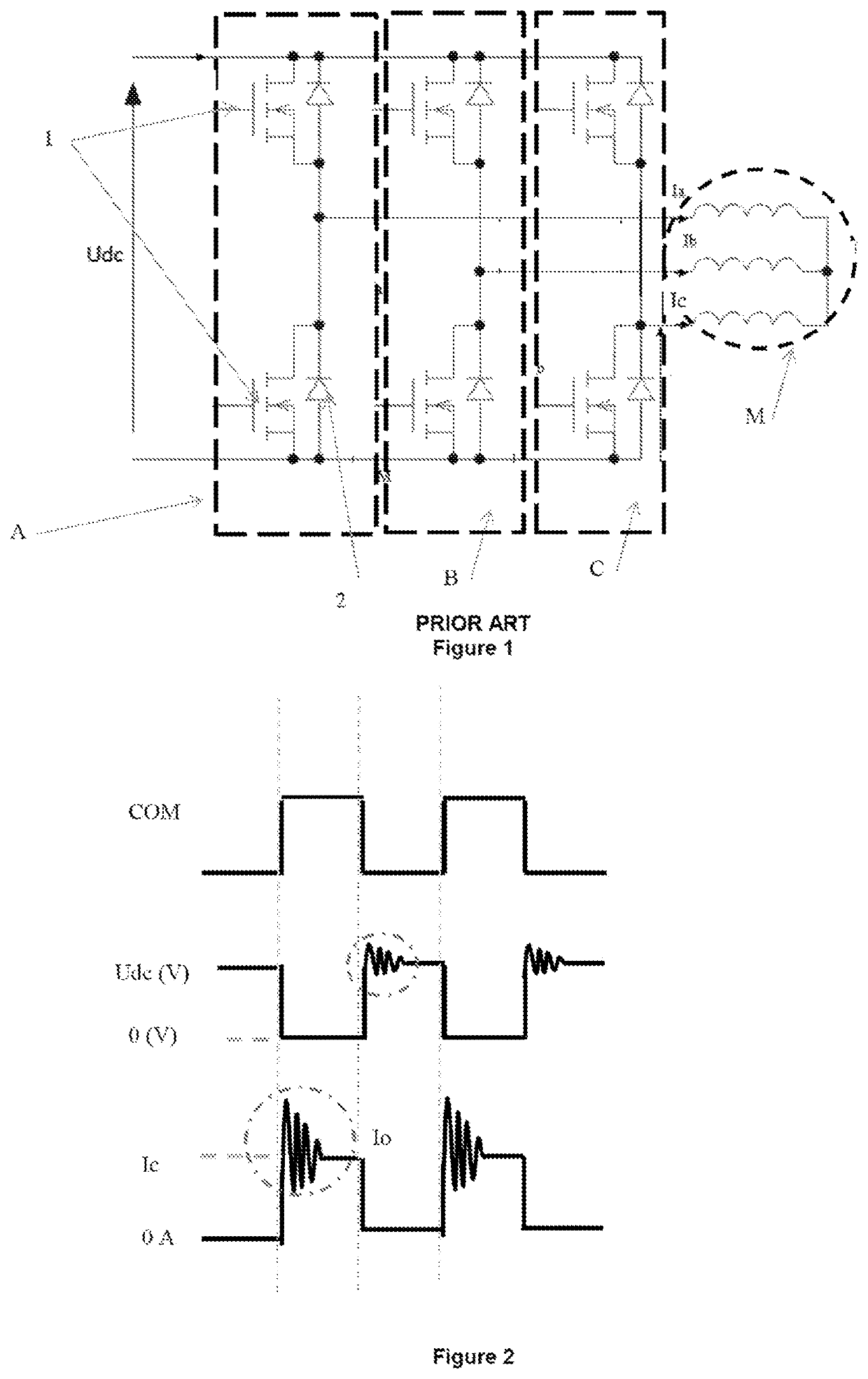 System and method for the conversion of DC electric power into three-phase AC electric power, with filtering means