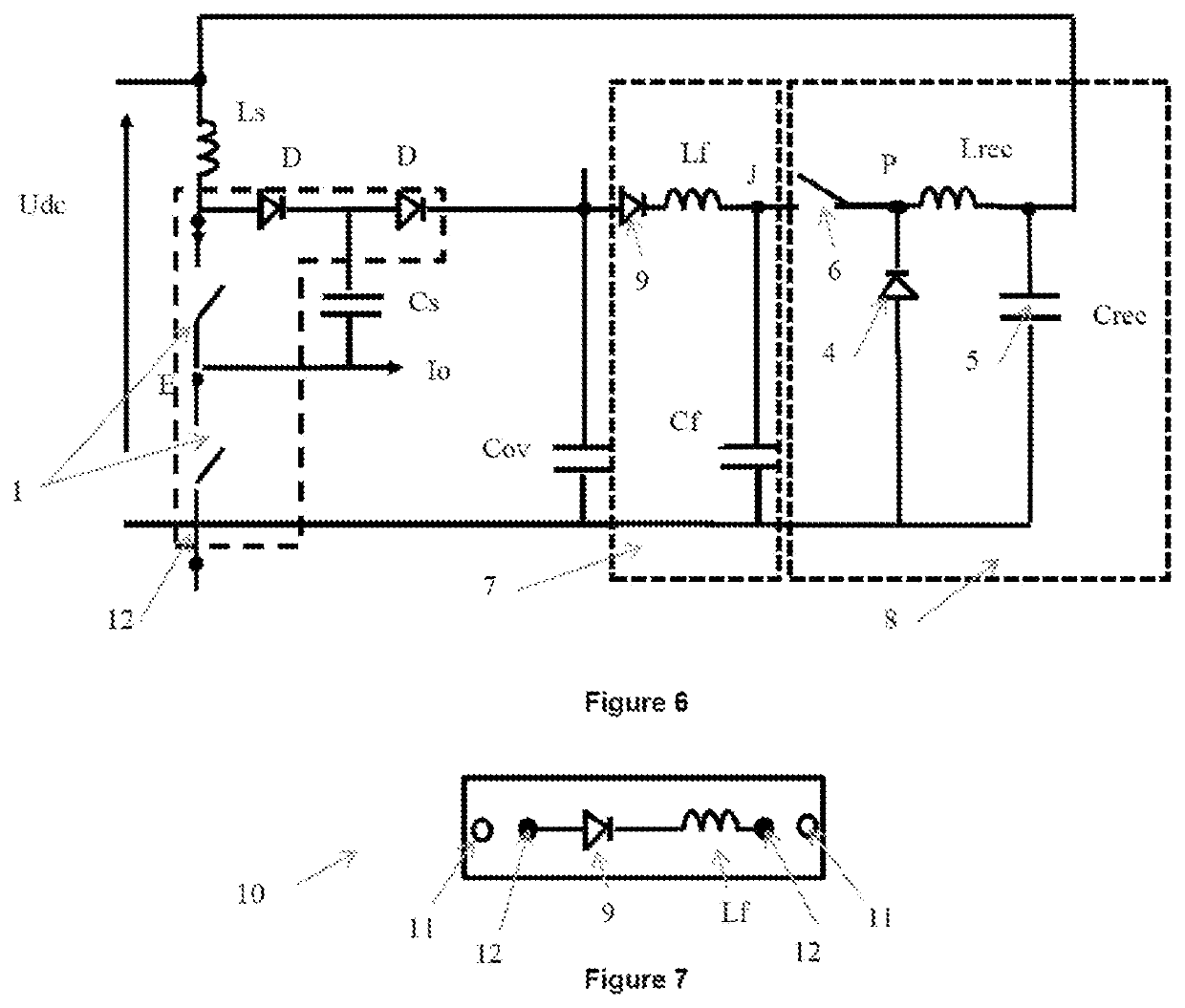 System and method for the conversion of DC electric power into three-phase AC electric power, with filtering means