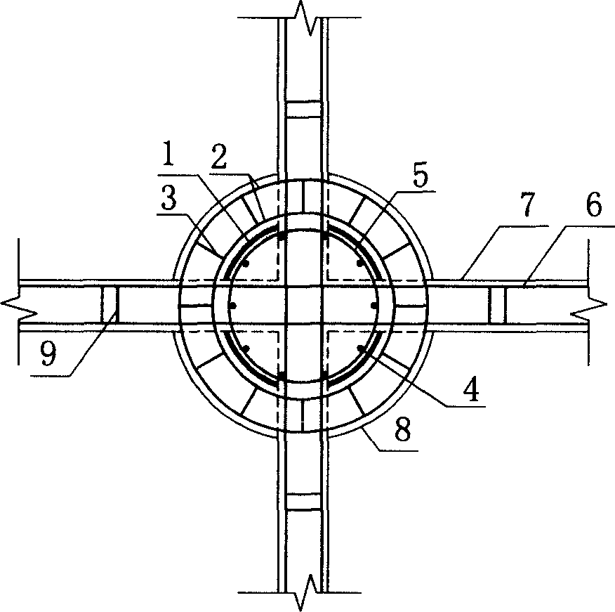 Connection structure of connection of floor beam and steel pipe concrece pole and construction method thereof