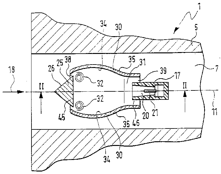 Device for measuring at least one parameter of flowing medium