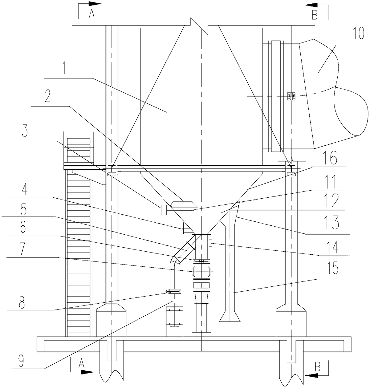 A device and method for ash hopper material level monitoring and emergency ash unloading for preventing ash accumulation