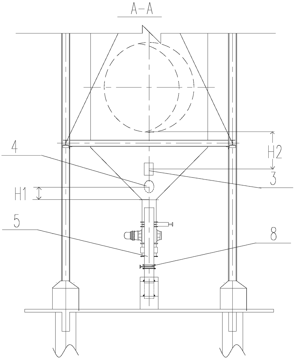 A device and method for ash hopper material level monitoring and emergency ash unloading for preventing ash accumulation