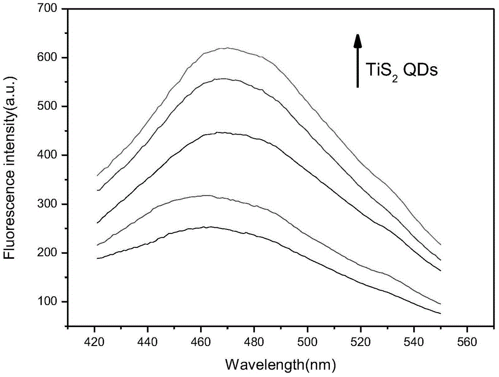 Preparation method of titanium disulfide nanosheet/quantum dot composite mercury ion fluorescent probe