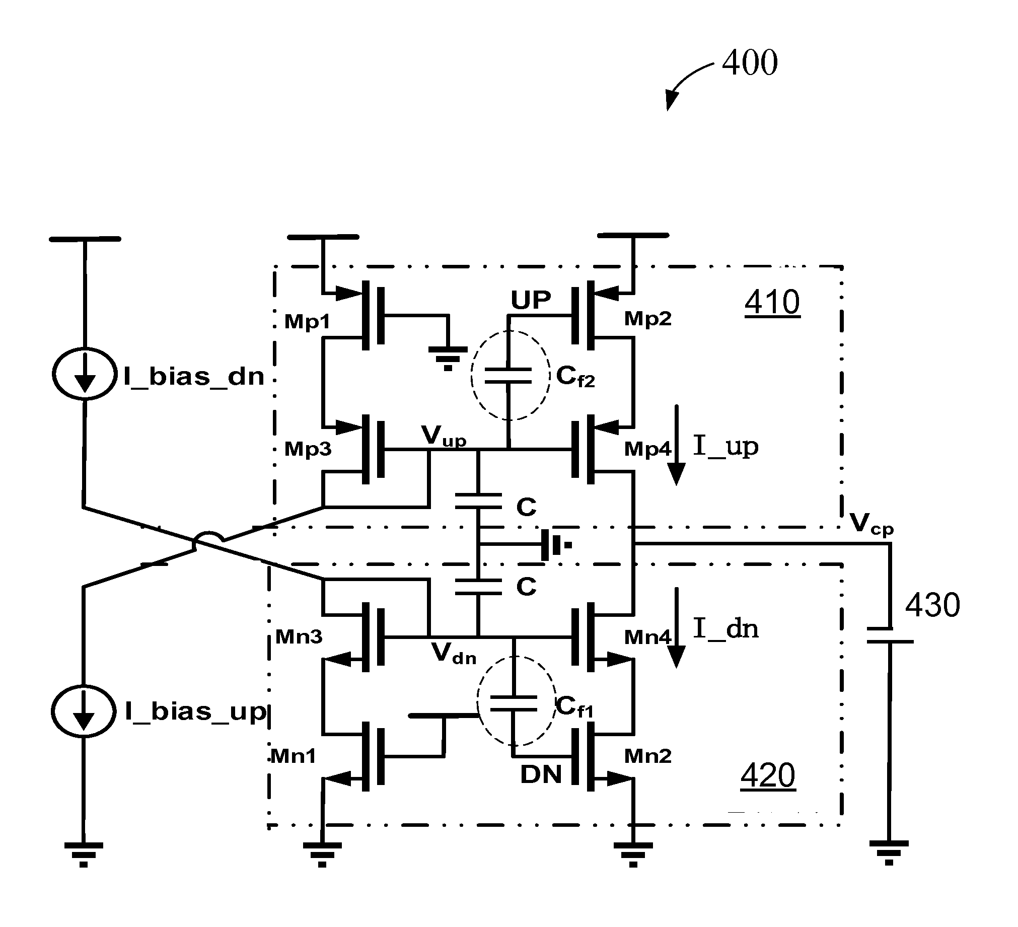 Charge pump with suppressed feedthrough effect