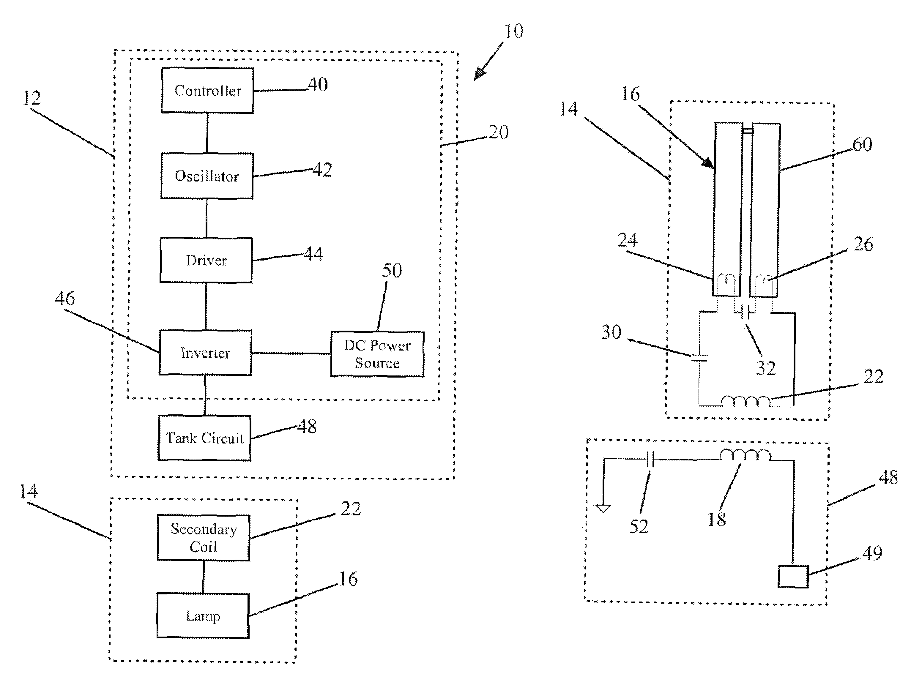 Inductively-powered gas discharge lamp circuit