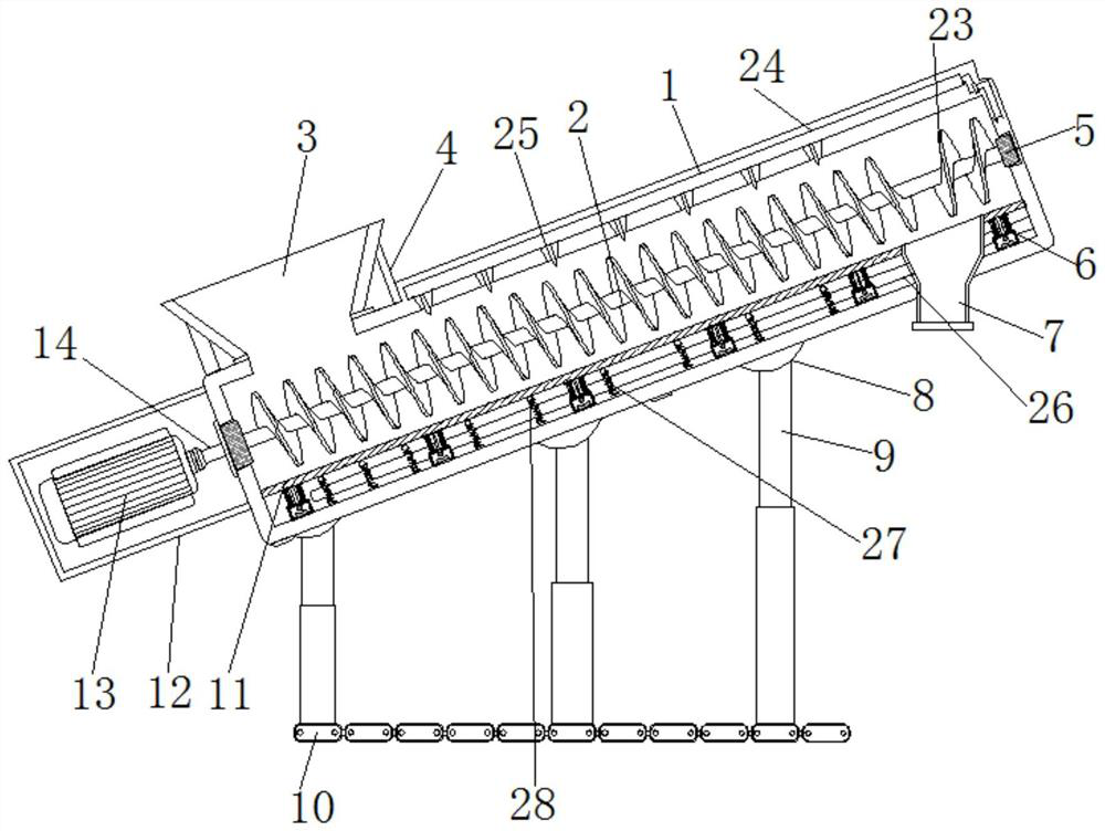 Earthwork screw conveying device with blockage early-warning function