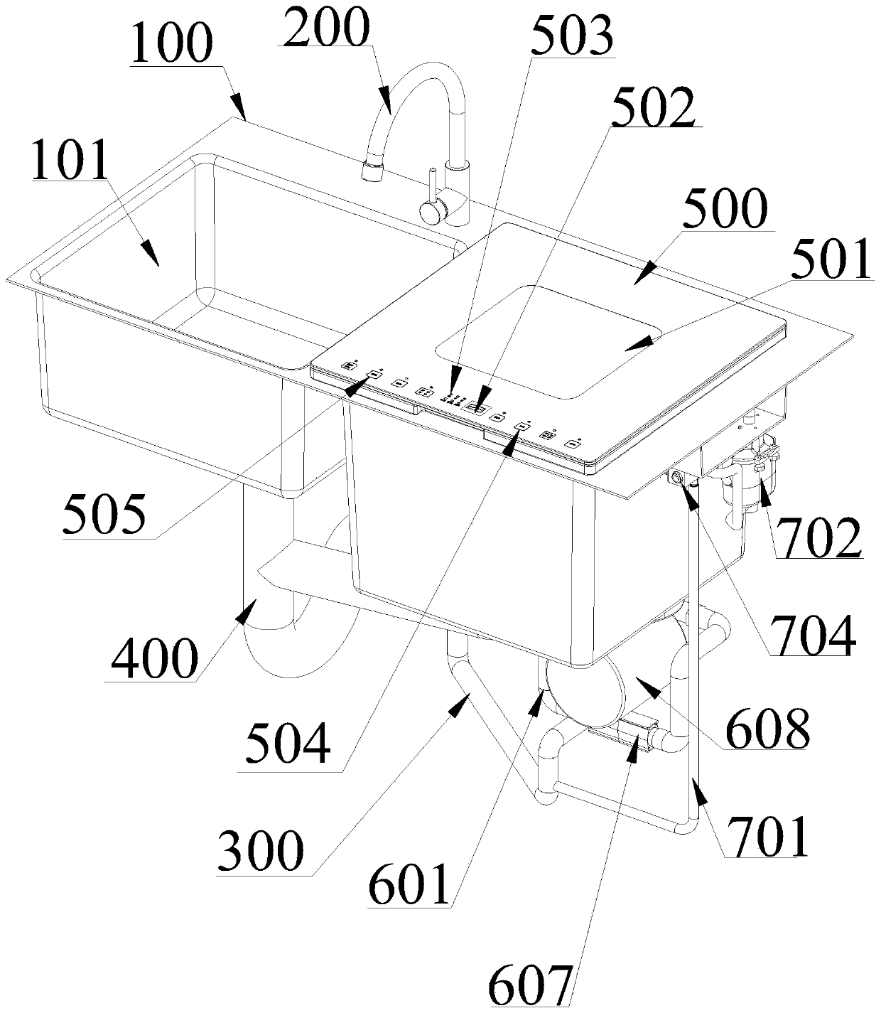 Water tank with dish washing disinfection function