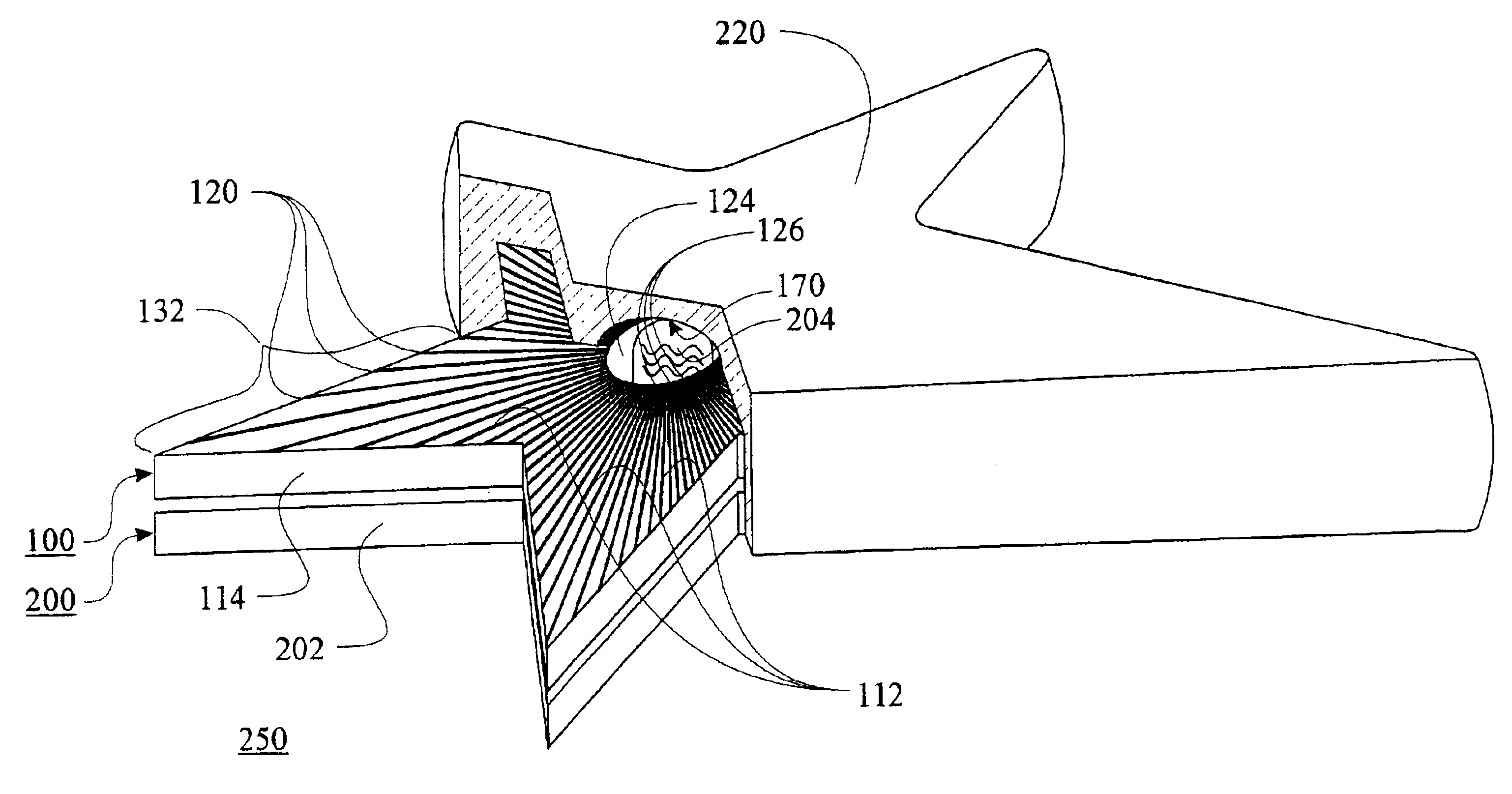 Fiber optic lighting radial arrangement and method for forming the same