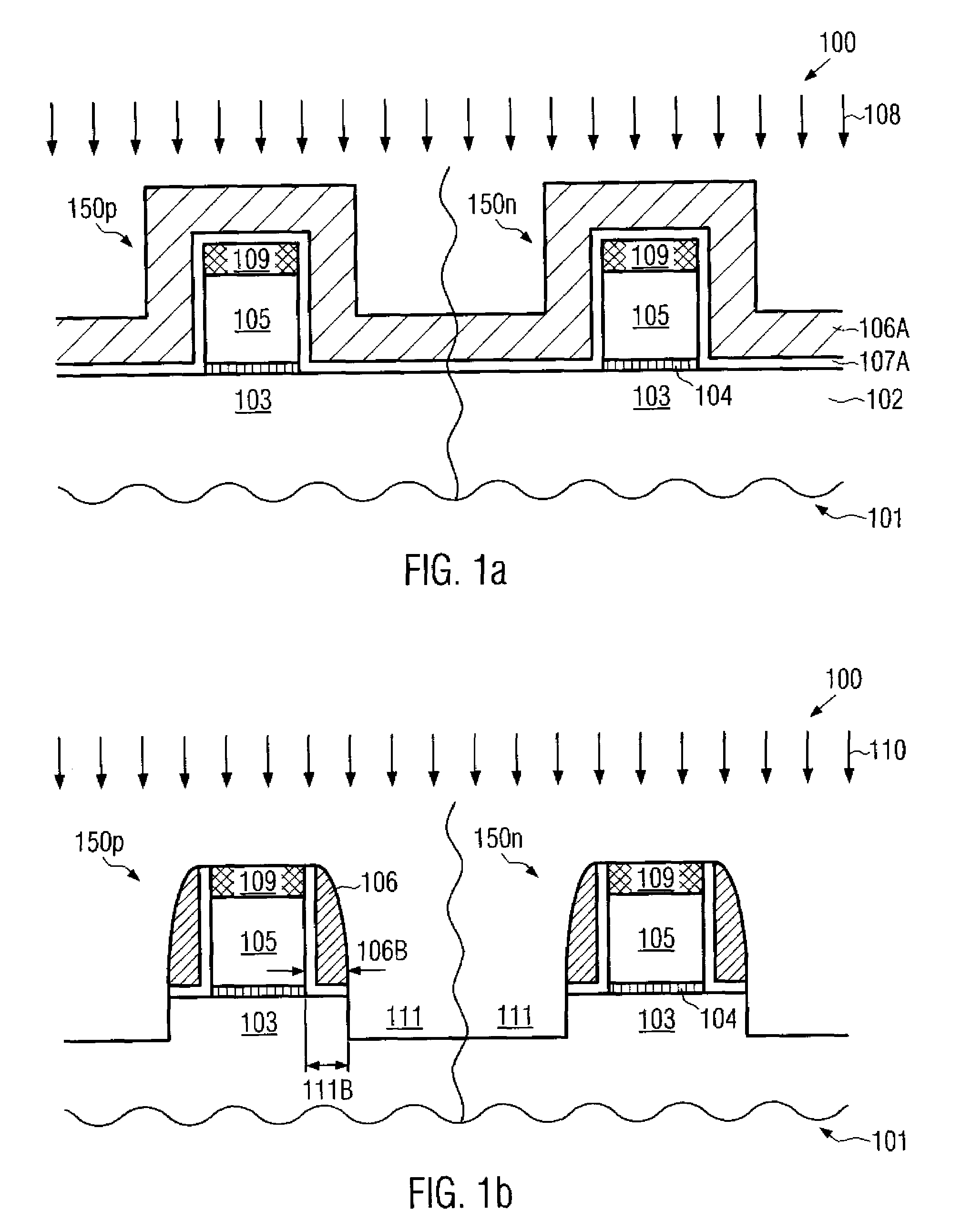 Different embedded strain layers in PMOS and NMOS transistors and a method of forming the same