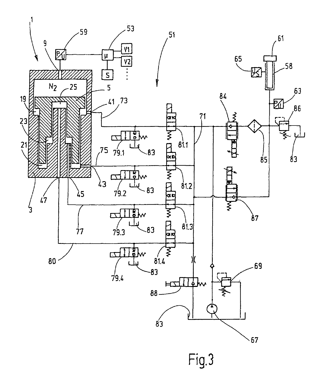 System for improving the energy efficiency in hydraulic systems